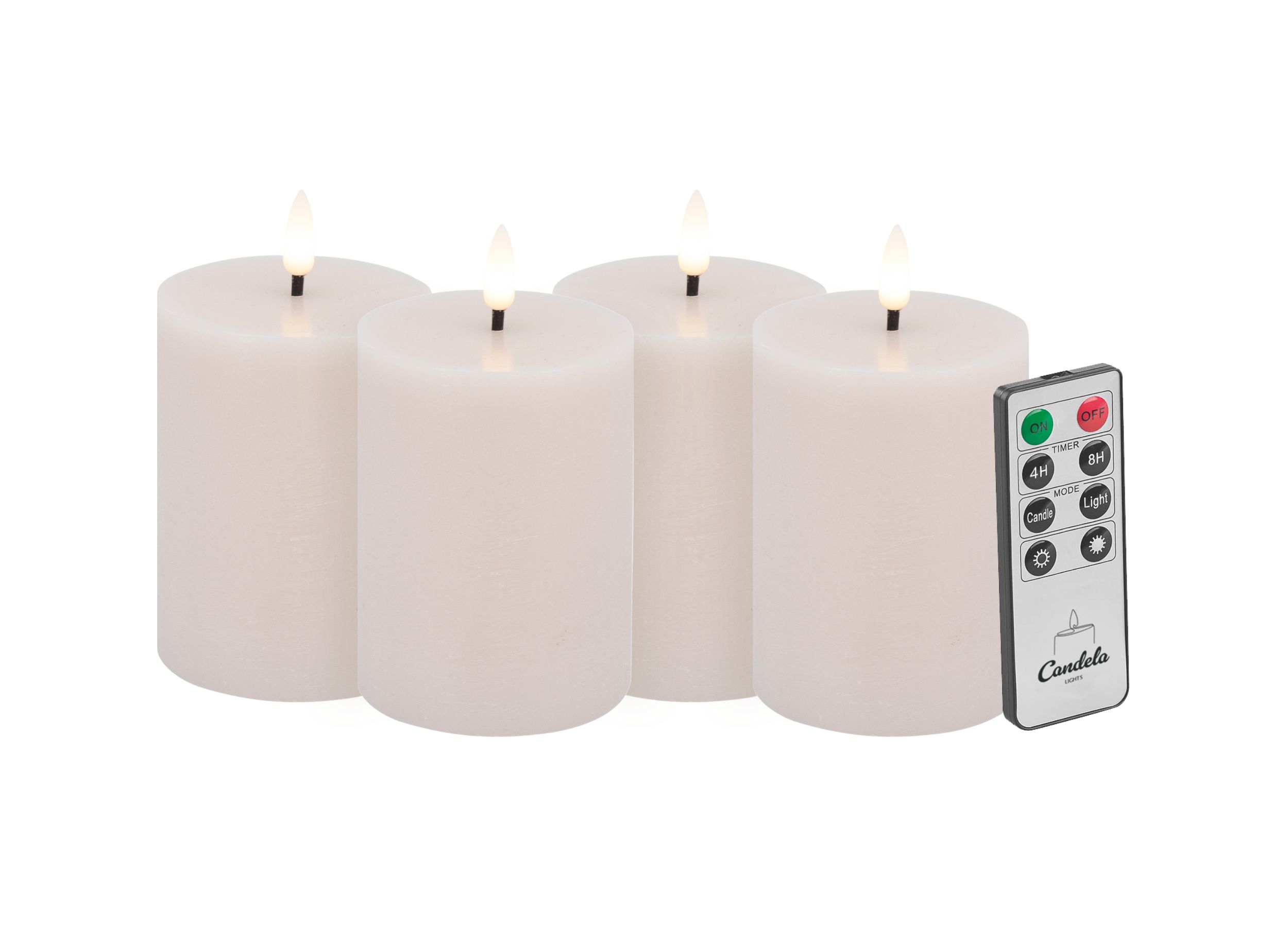Candela LED Kerzen 4er Set H:10xØ7,5cm Summer Pink rustic Echtwachs mit Fernbedienung Timer Funktion & mehrstufig dimmbar flammenlos Echtwachskerzen Stumpenkerze