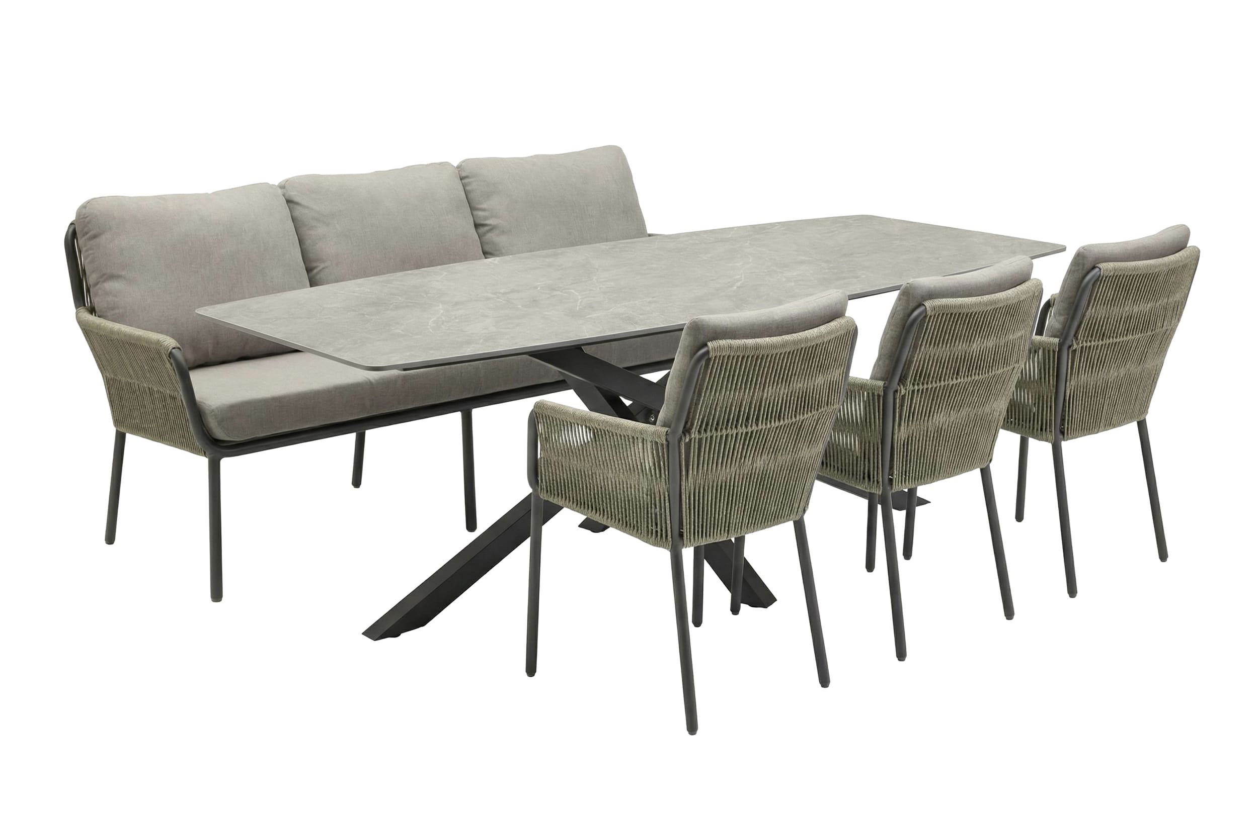 LC Garden »Como« Gartenset 200cm Gartentisch Beton-Optik mit Gartensofa & 3x Armlehnstuhl Taupe Rope