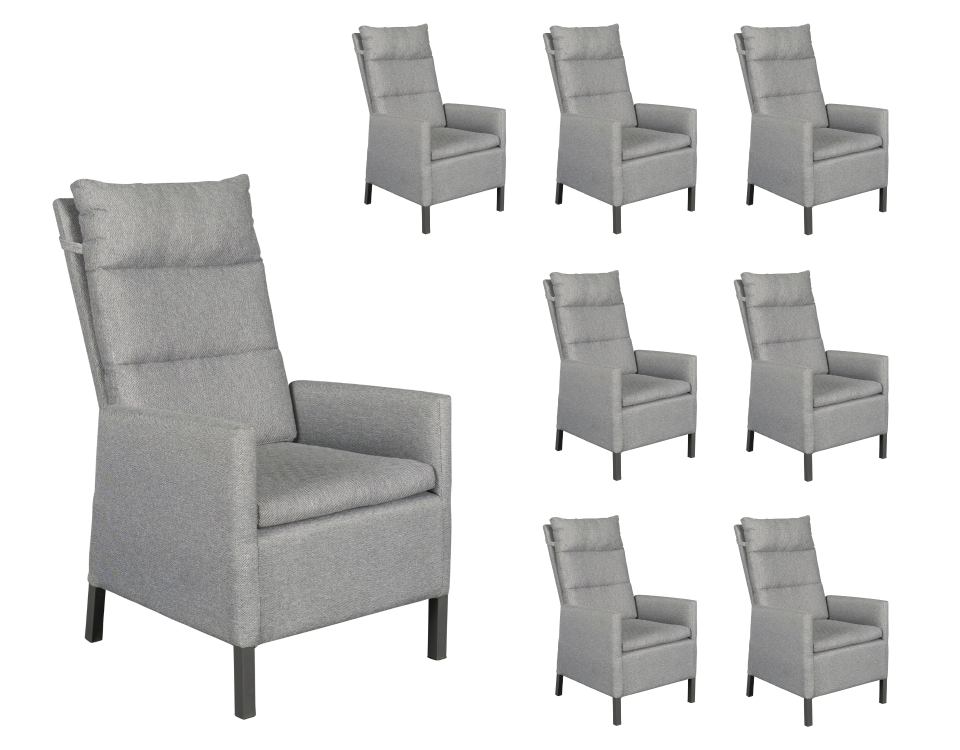 LC Garden 8er Set »Solverde« Positionsstuhl Anthrazit/Flanelle Verstellsessel Gartenstuhl