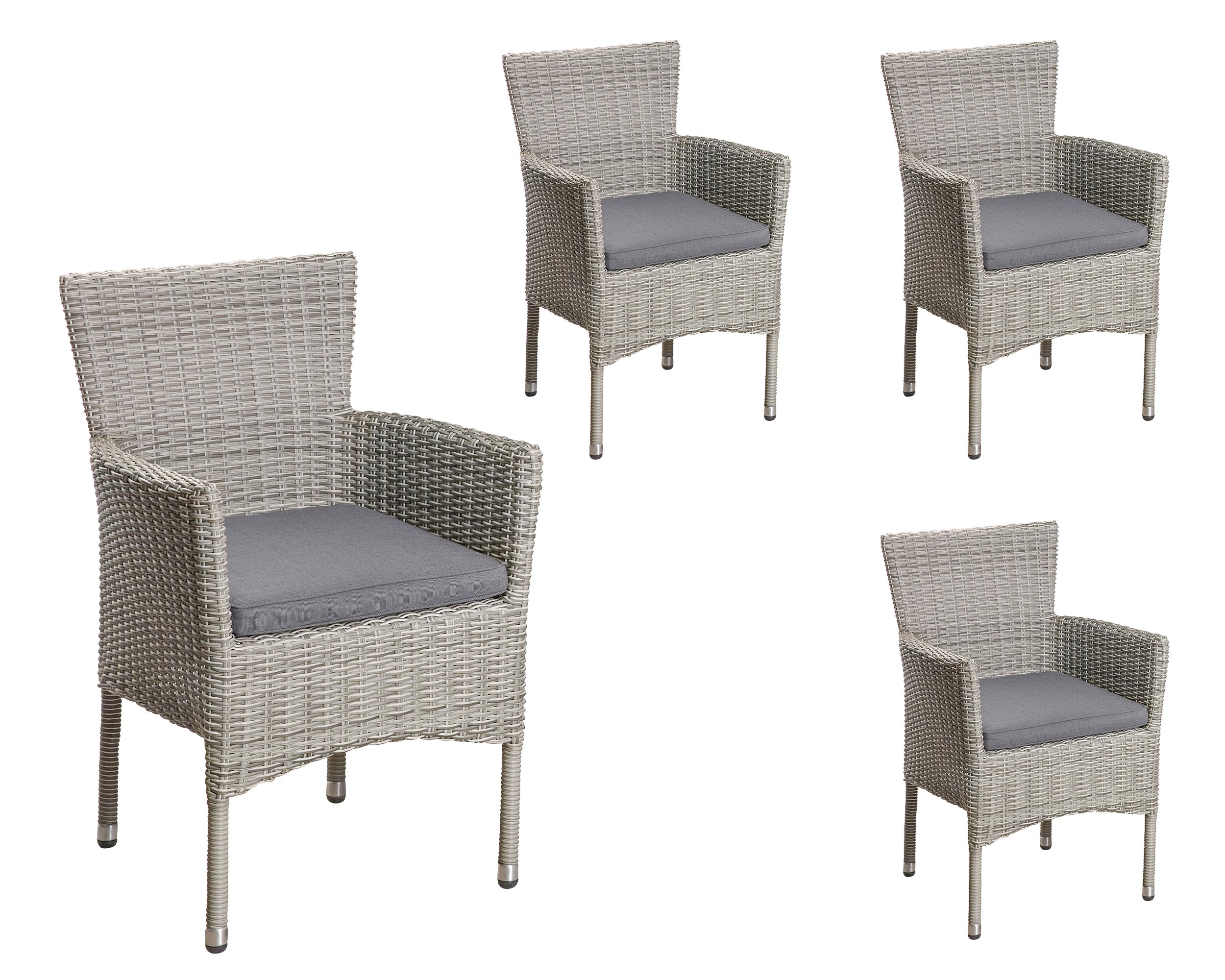 LC Garden »Bilbao«Dining 4er Set Armlehnstuhl Gartensessel grau inkl. Sitzkissen