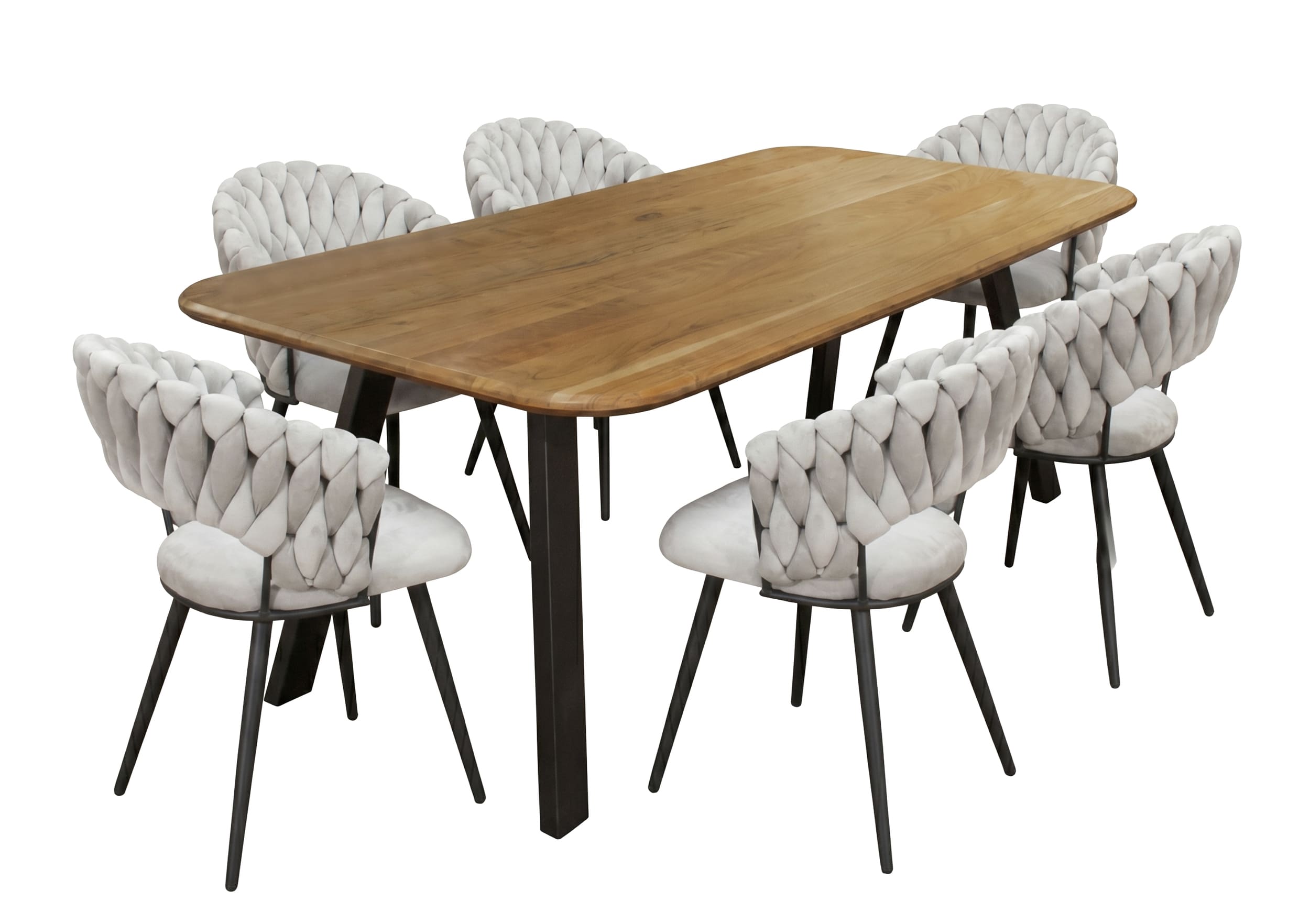 LC Home Essgruppe Nancy 7tlg. Esstisch Akazie 215x100cm + 6 Esszimmerstühle Nancy Taupe