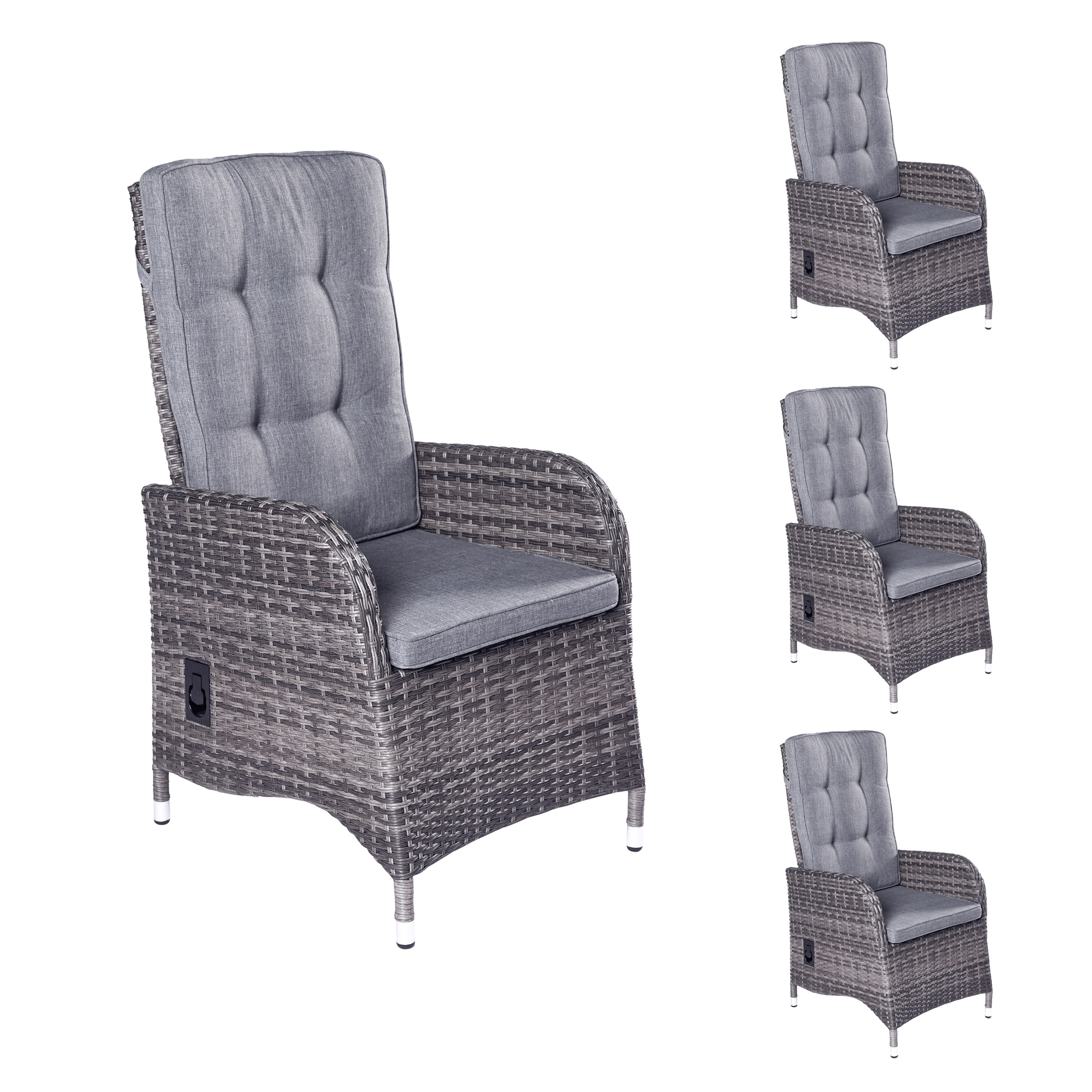 LC Garden »Bailado« 4er Set Positionsstuhl Verstellsessel omega grau inkl. Sitzkissen 61x57x112cm
