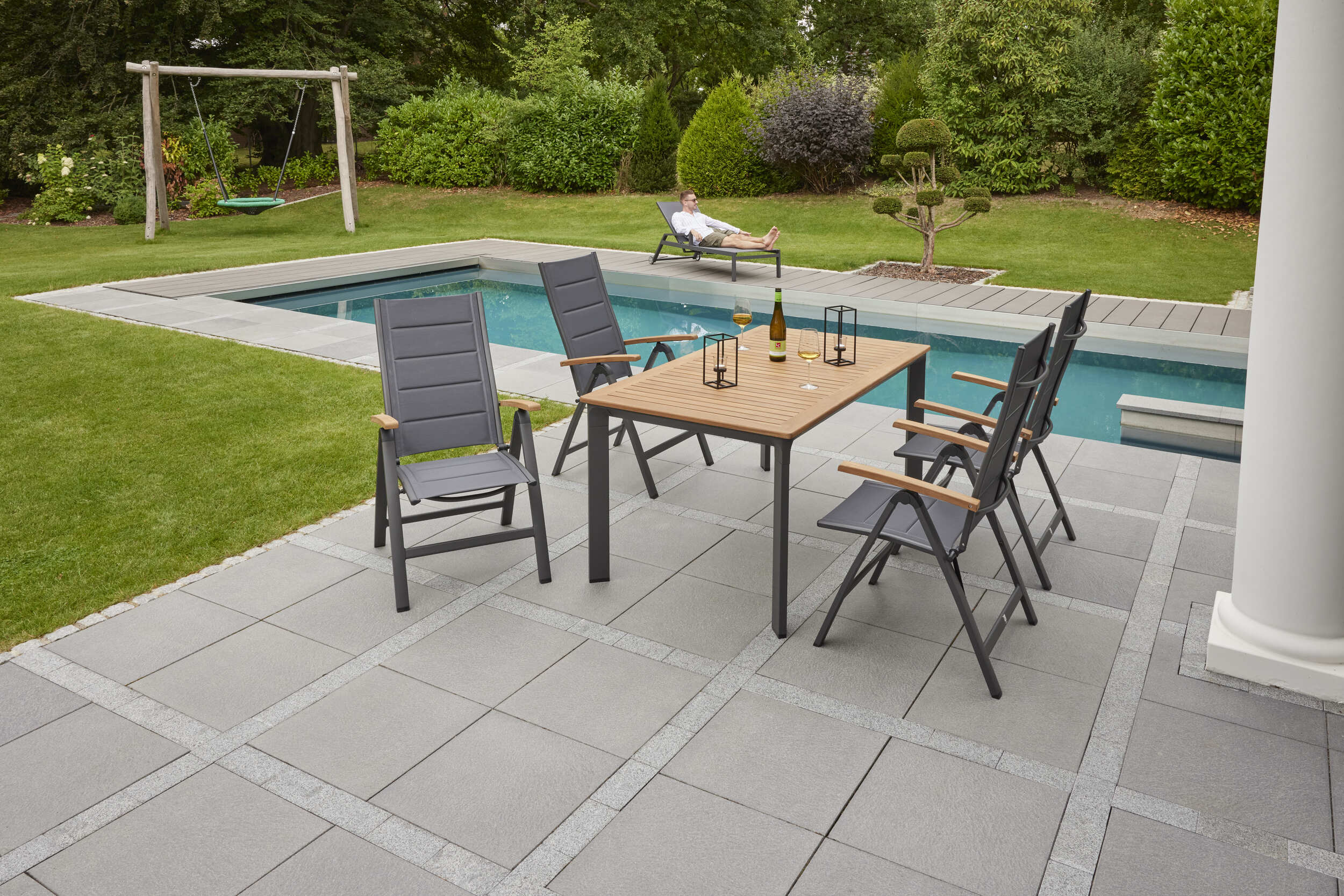 LC Garden »Unicamo« Esstisch anthrazit/Teak 160x90cm Esstisch Gartentisch Terrassentisch