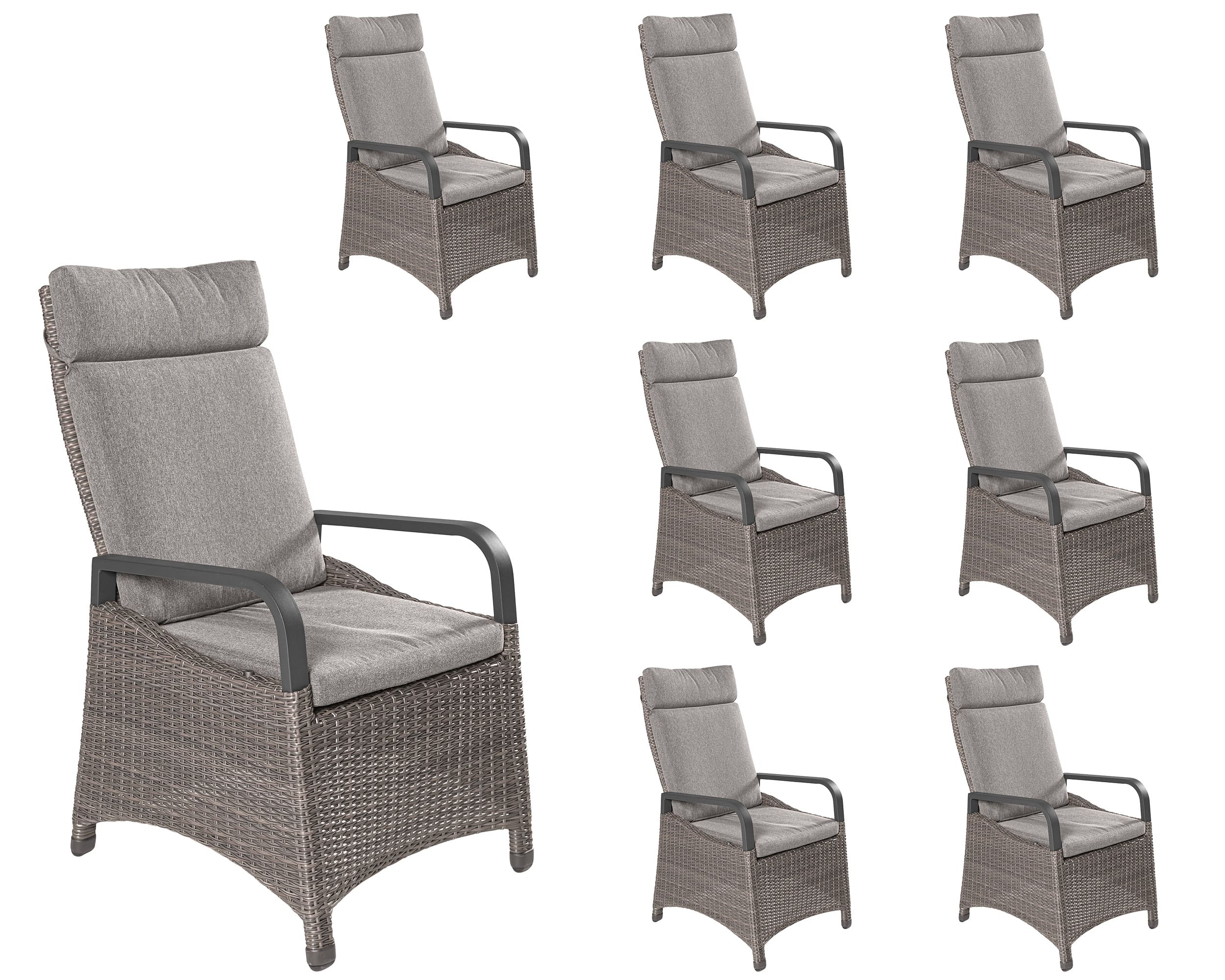 LC Garden »Komido« Dining 8er Set Positionsstuhl Verstellsessel omega braun