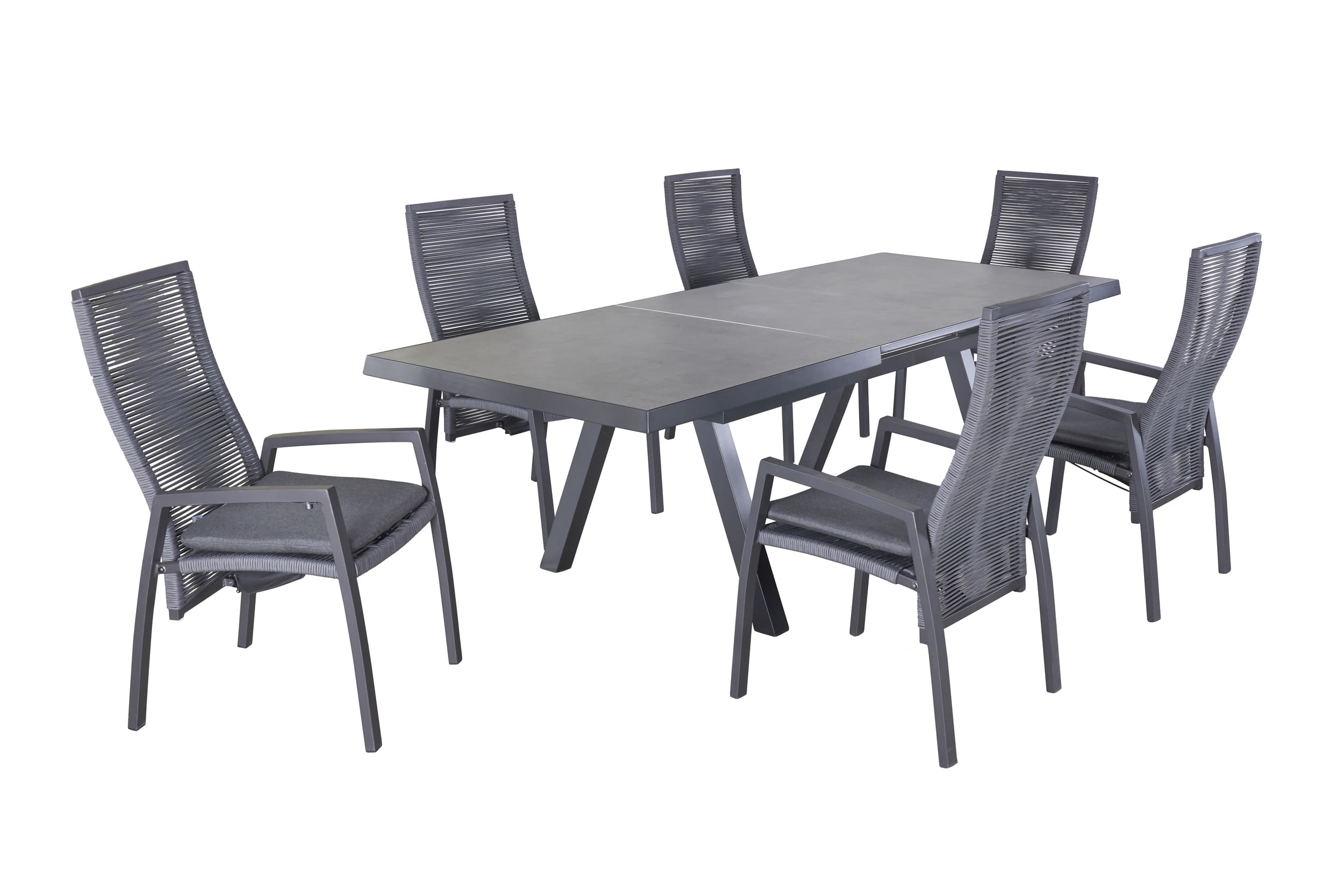 LC Garden »Diwo« Gartenset 7tlg. anthrazit Esstisch 200/260x100cm Aluminium/Keramik Beton-Optik + 6 Gartenstühle Sitzgruppe