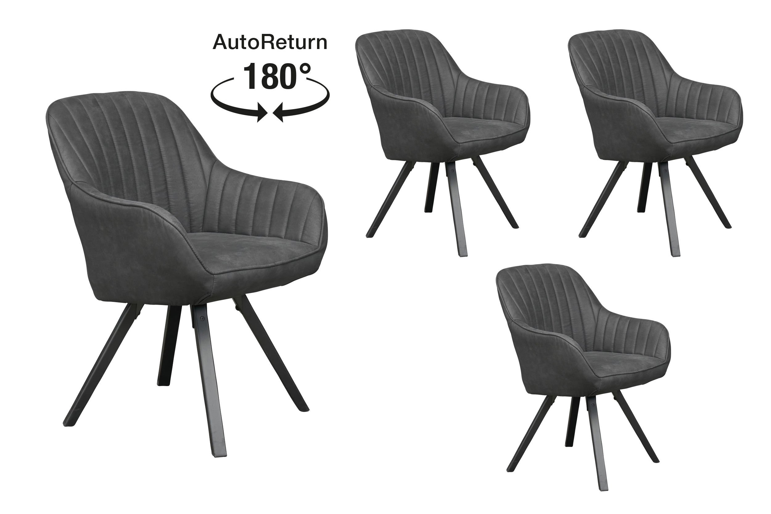 LC Home 4er Set Esszimmerstuhl Drehstuhl »Trevina« Microfaser anthrazit Polsterstuhl