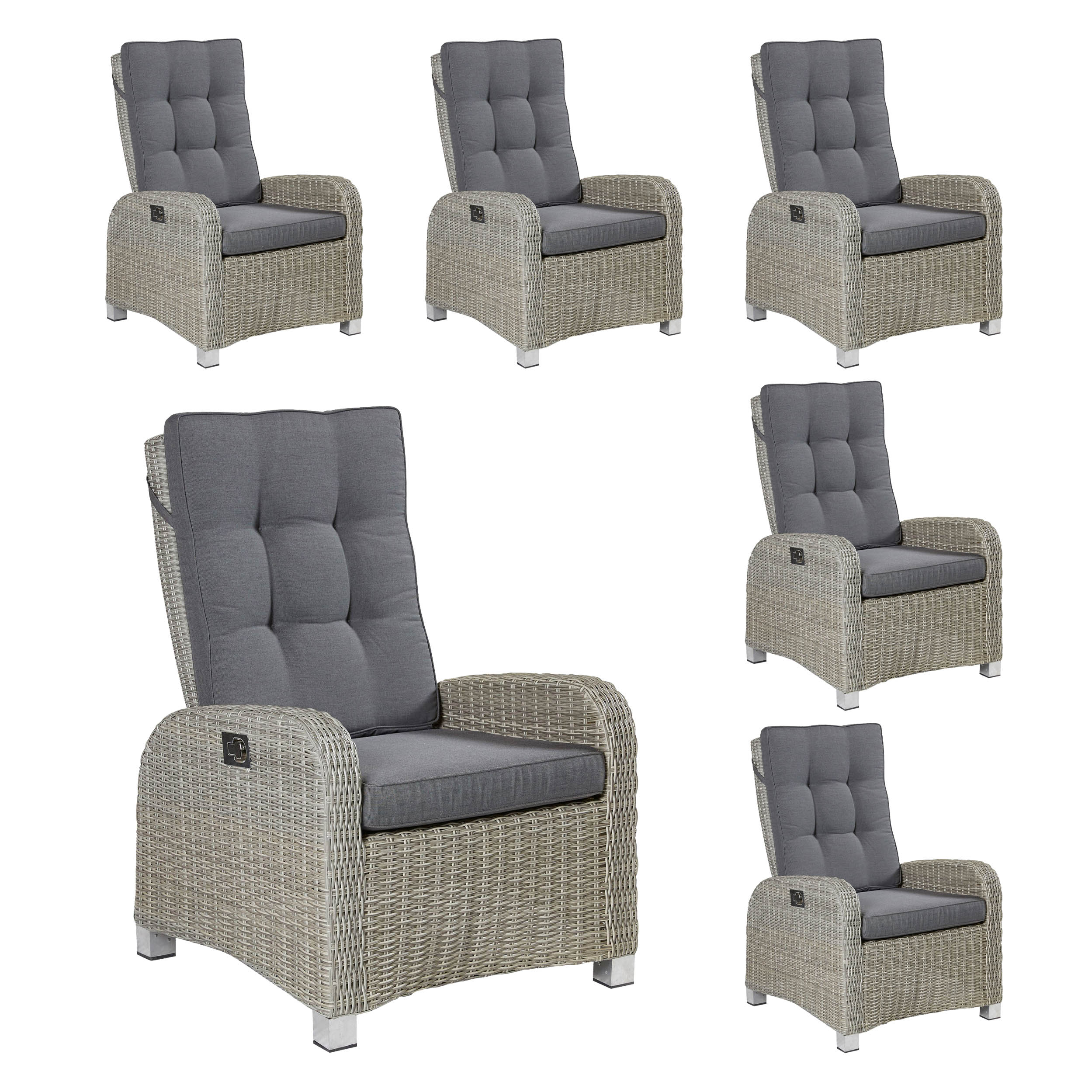 LC Garden »Bilbao« 6er Set Gartensessel Verstellsessel  grau-mix