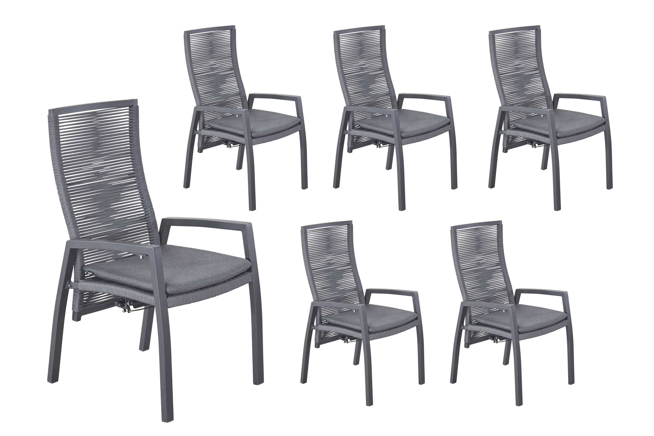 LC Garden 6er Set »Diwo« Gartenstuhl anthrazit/grau Aluminium/Rope Positionsstuhl mit Sitzkissen aus Sunbrella® Stoff