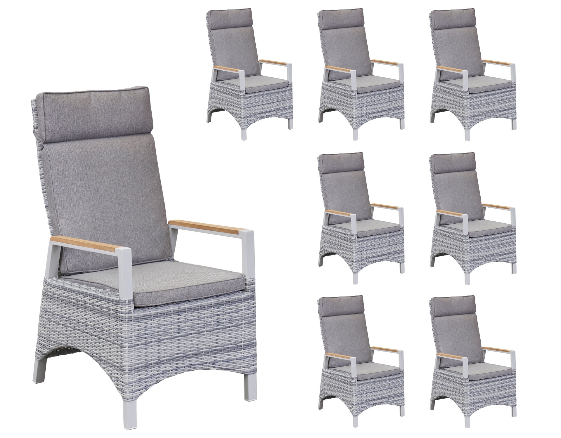 LC Garden 8er Set »Keramo« Positionsstuhl off-white/Teakholz Gartenstuhl mit Kissen