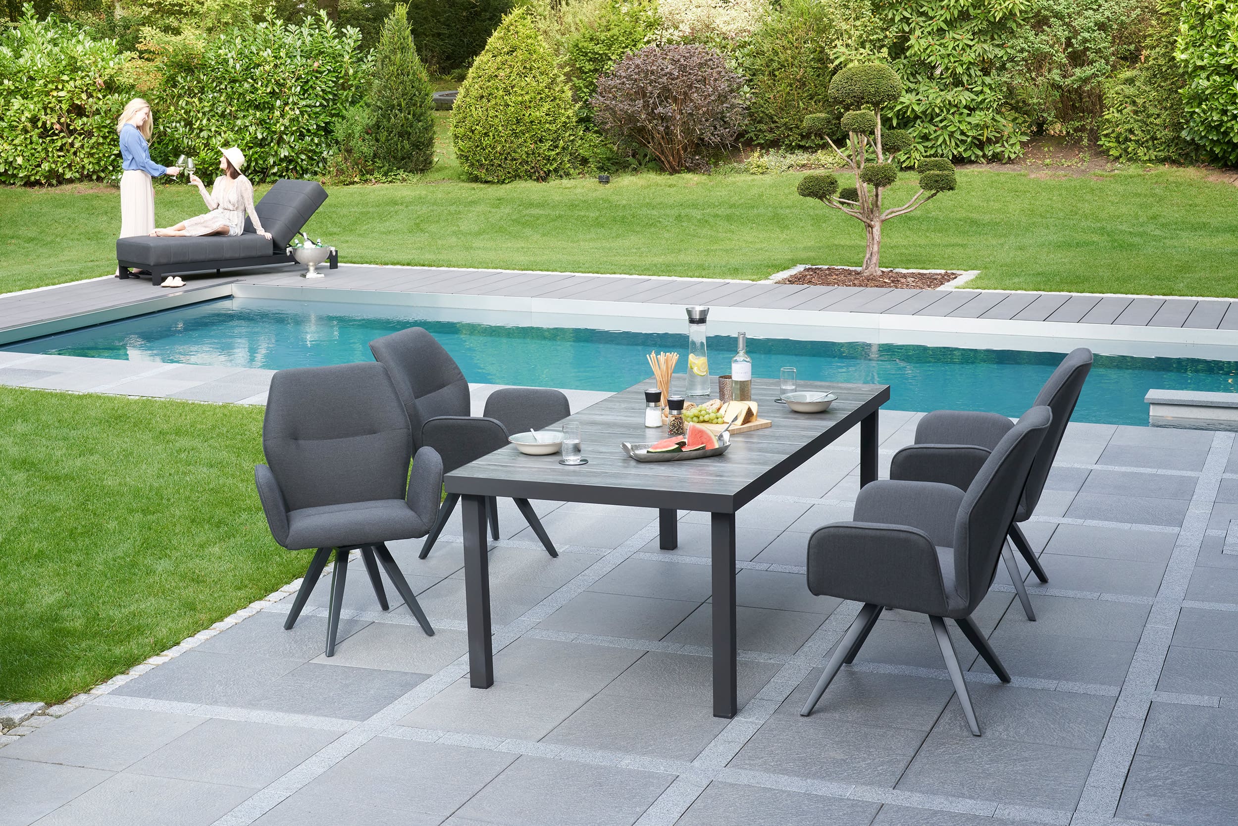 »Sunrino« Dining Set II Gartenset mit Sunbrella® Stoff anthrazit Sitzgruppe