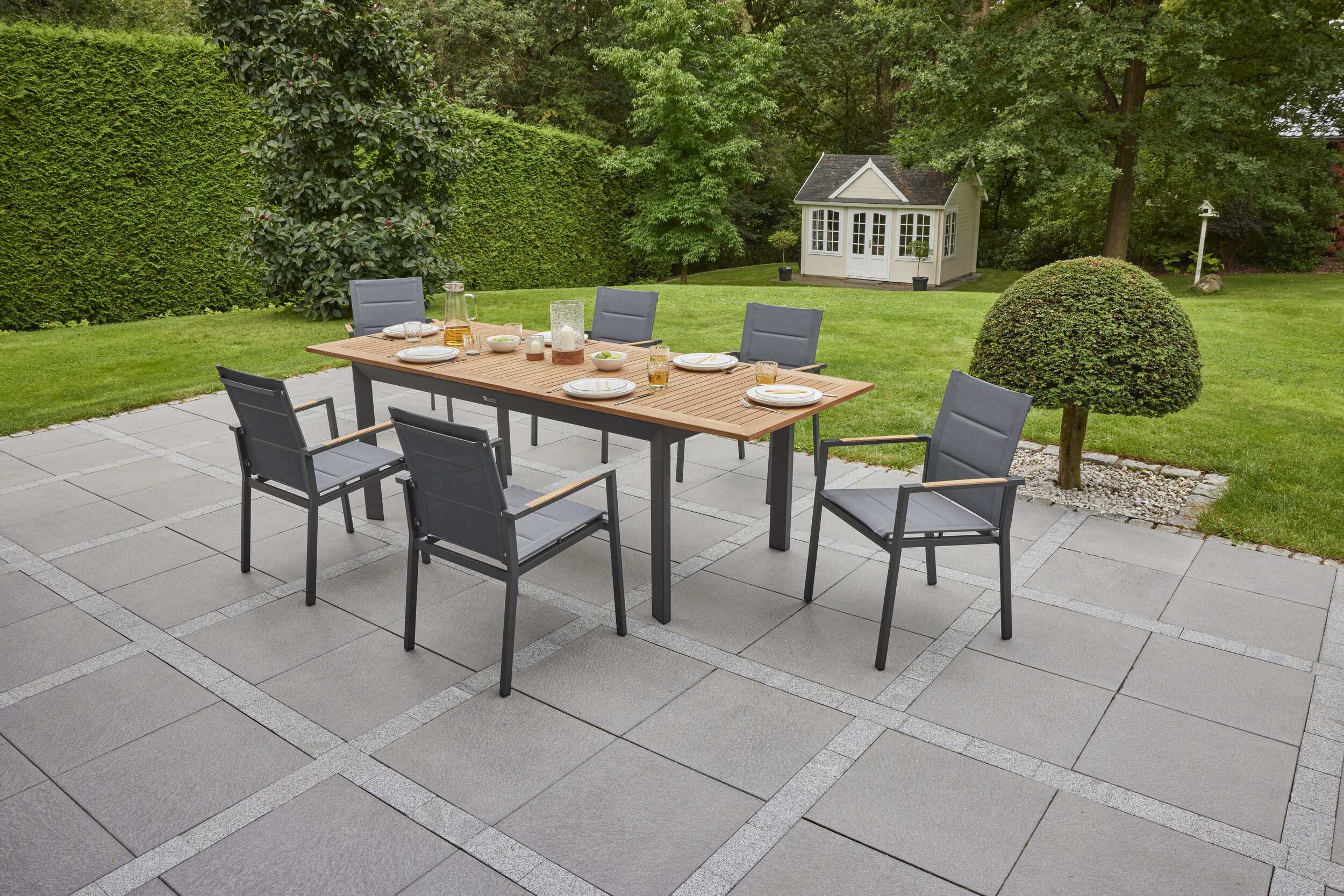 LC Garden »Unicamo« Ausziehtisch anthrazit/Teak 180/240cm Gartentisch Terrassentisch