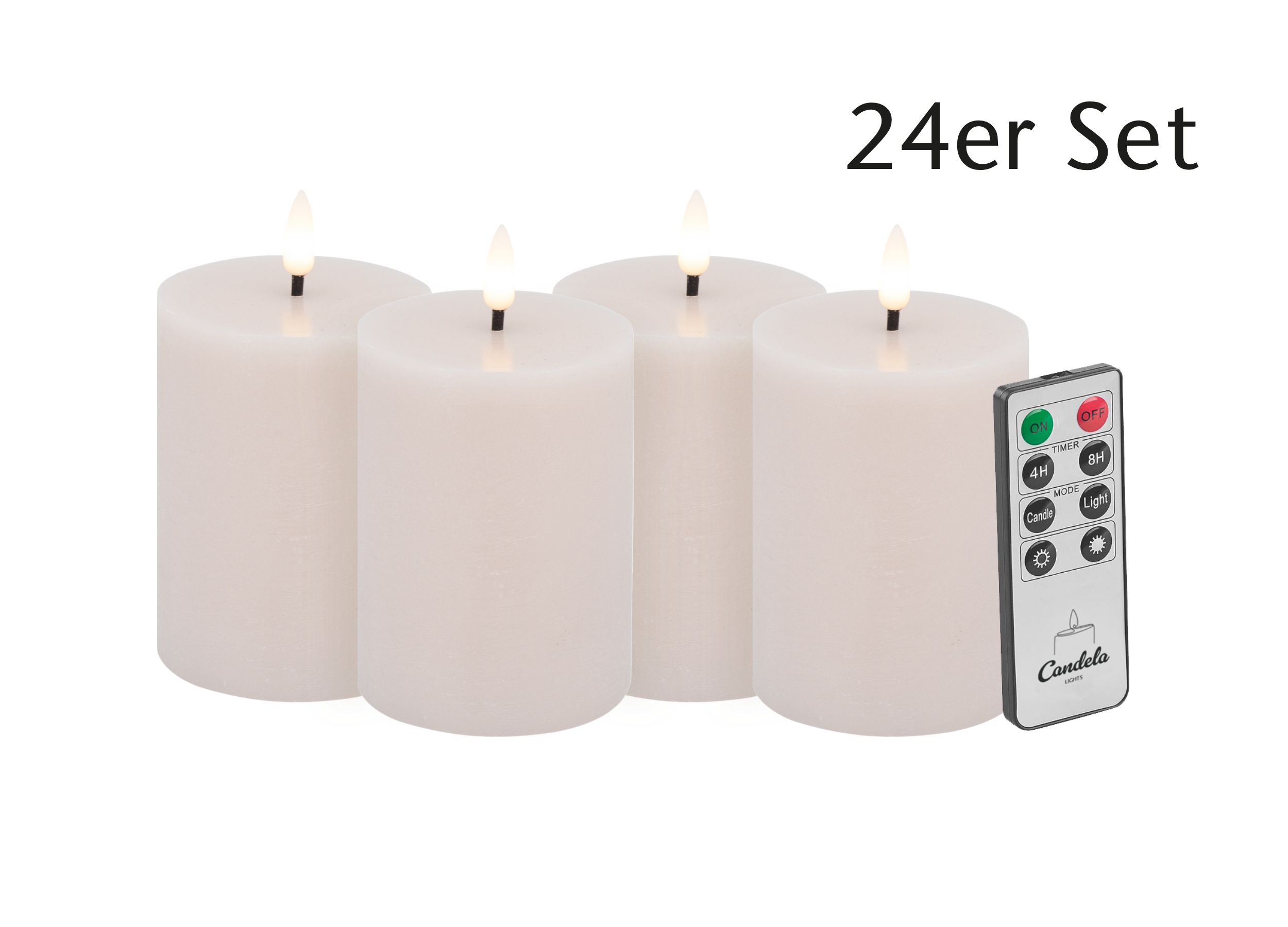 Candela LED Kerzen 24er Set H:10xØ7,5cm Summer Pink rustic Echtwachs mit Fernbedienung Timer Funktion & mehrstufig dimmbar flammenlos Echtwachskerzen Stumpenkerze
