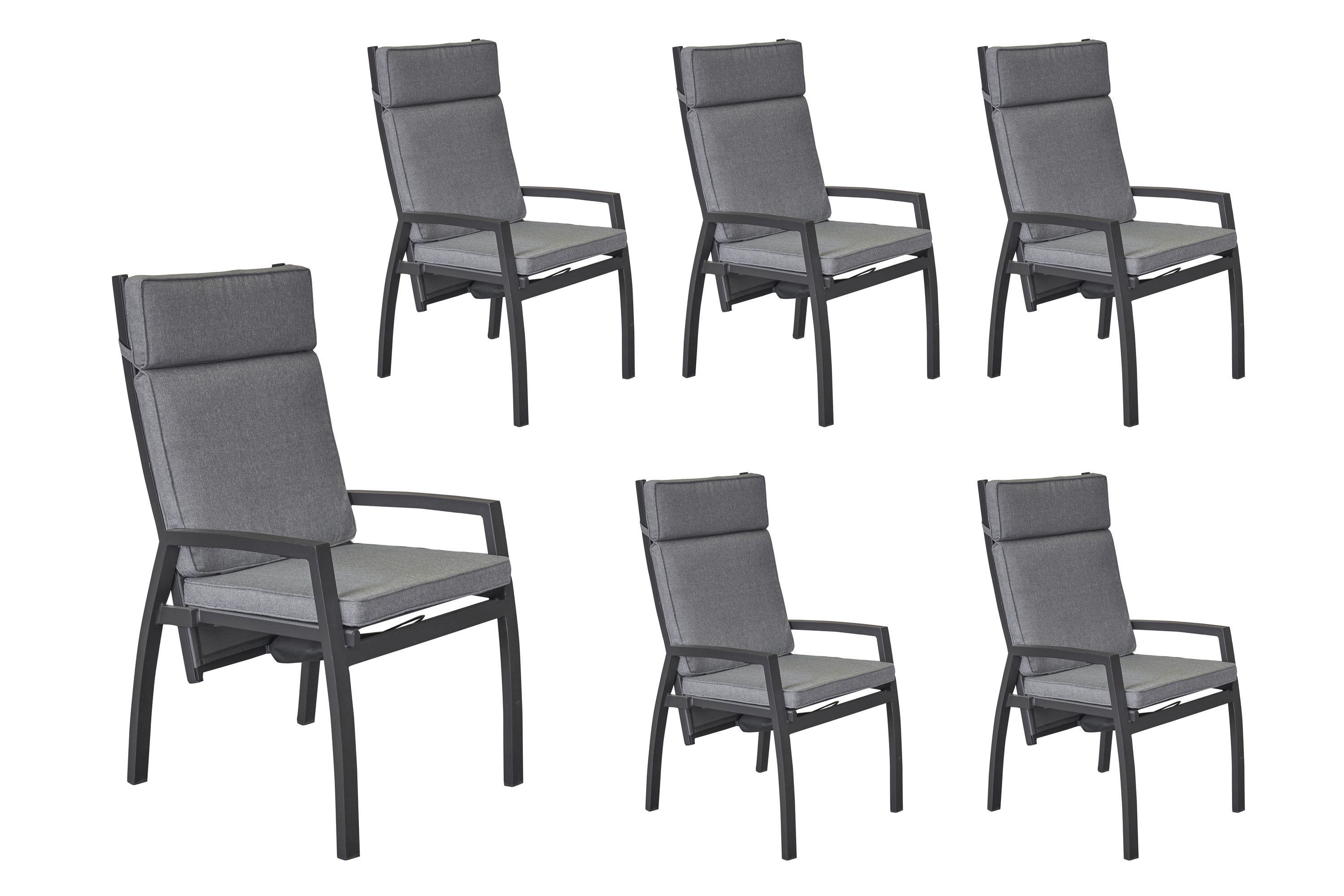 LC Garden 6er Set »Sondrino« Dining Positionsstuhl Verstellsessel Textilien silber inkl. Kissen grau