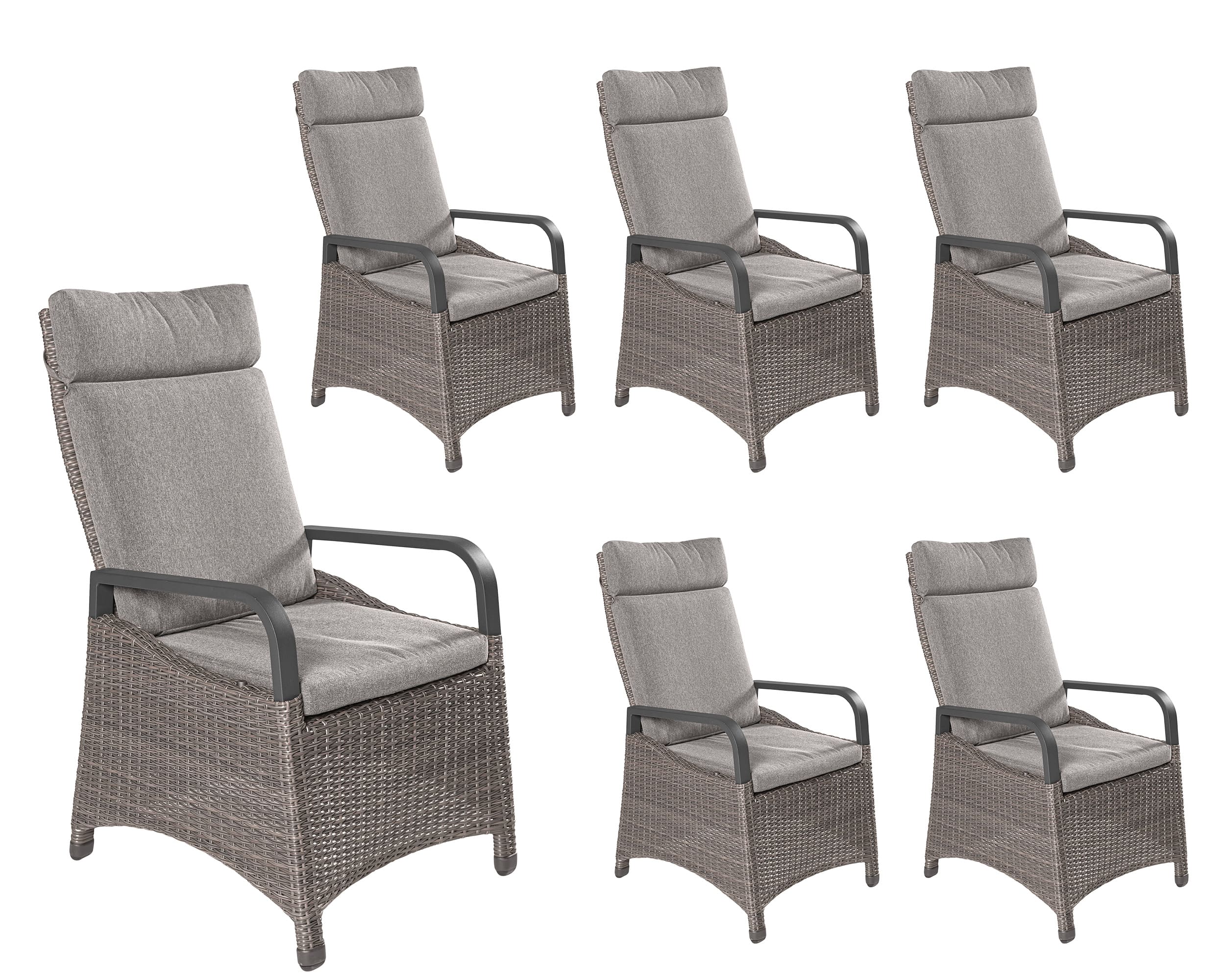 LC Garden 6er Set »Komido« Positionsstühle omega braun 61x59x110cm aus handgeflochtenem Polyrattan inkl. Sitzkissen