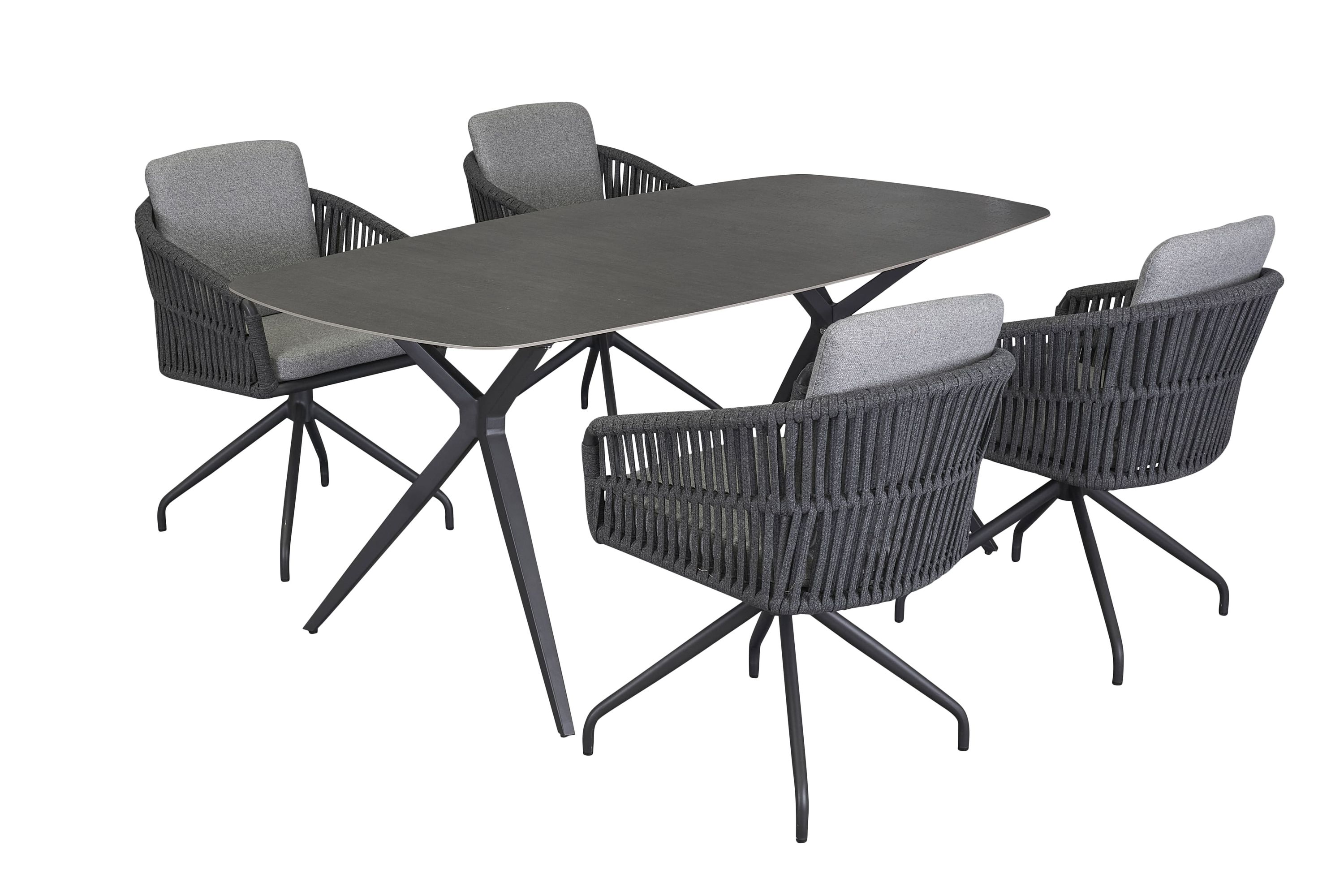 LC Garden »Genua« Gartenset 4tlg. anthrazit Esstisch 180x100cm Aluminium/sintered stone + 4 Drehstühle Rope Sitzgruppe