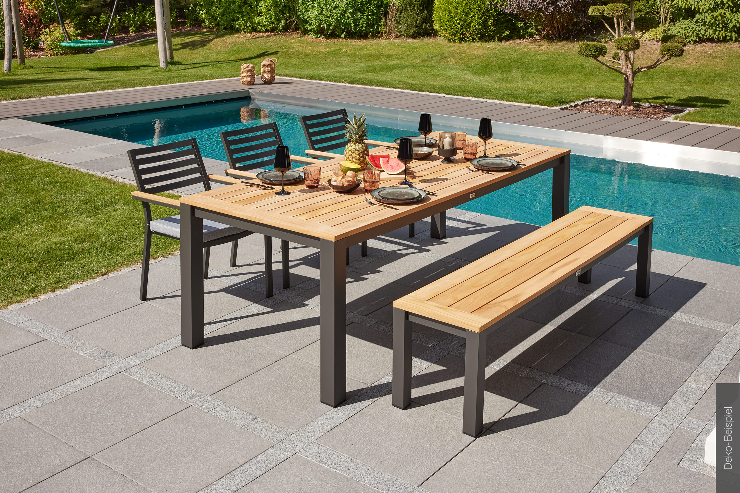 LC Garden »Welgardo« Dining Set III Gartenset Sitzgruppe anthrazit mit Teak