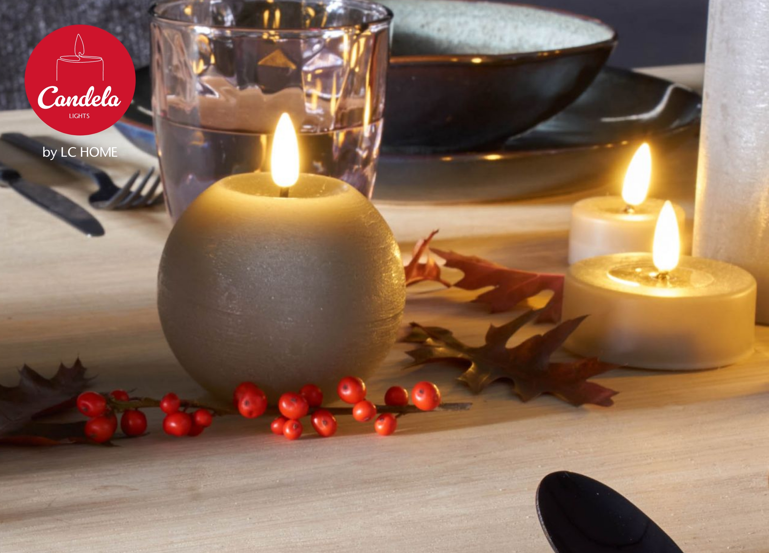 Candela Lights LED Kerzen 2er Set Ø10x8,5cm grau rustic Kugelkerze Echtwachs mit Fernbedienung & Timerfunktion Flammenlose flackernde LED-Kerze mehrstufig dimmbar