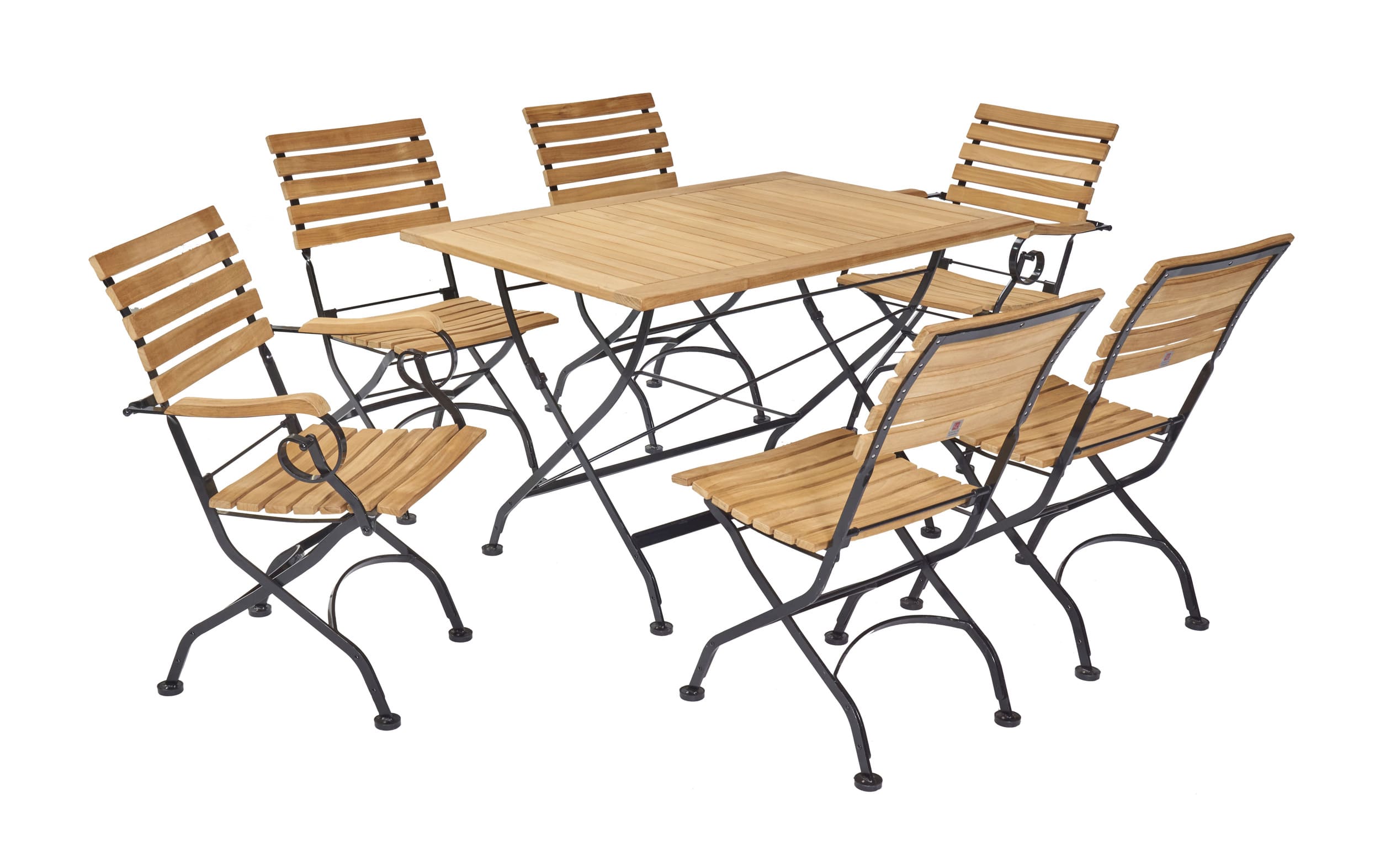 LC Garden »Wimbledon« Dining Set III 7tlg. Esstisch 120x80cm + 4 Gartenstühle + 2 Armlehnstühle Teakholz Stahlgestell schwarz klappbar Gartenset Biergartenset