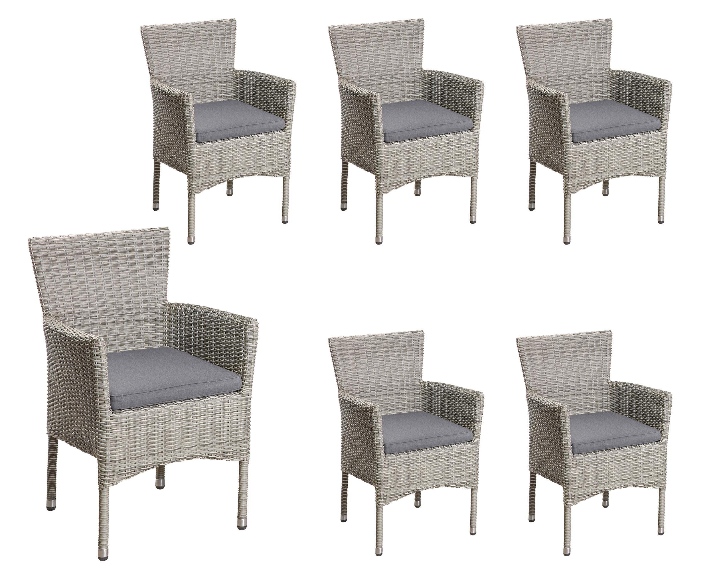 LC Garden »Bilbao«Dining 6er Set Armlehnstuhl Gartensessel grau inkl. Sitzkissen