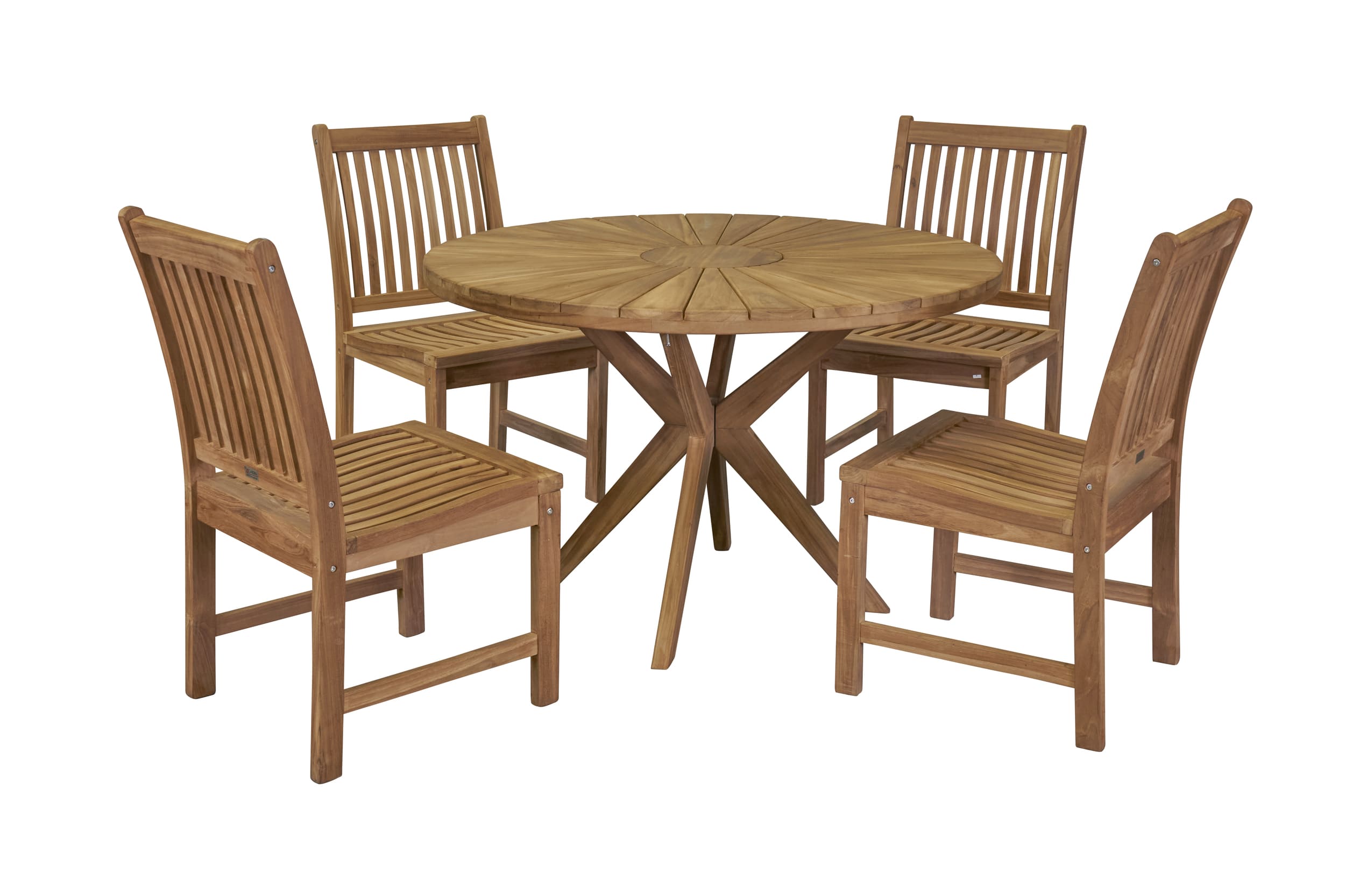LC Garden Teak Gartenset 5tlg. Teakholz natur Esstisch rund + 4x Gartenstuhl Teakholz