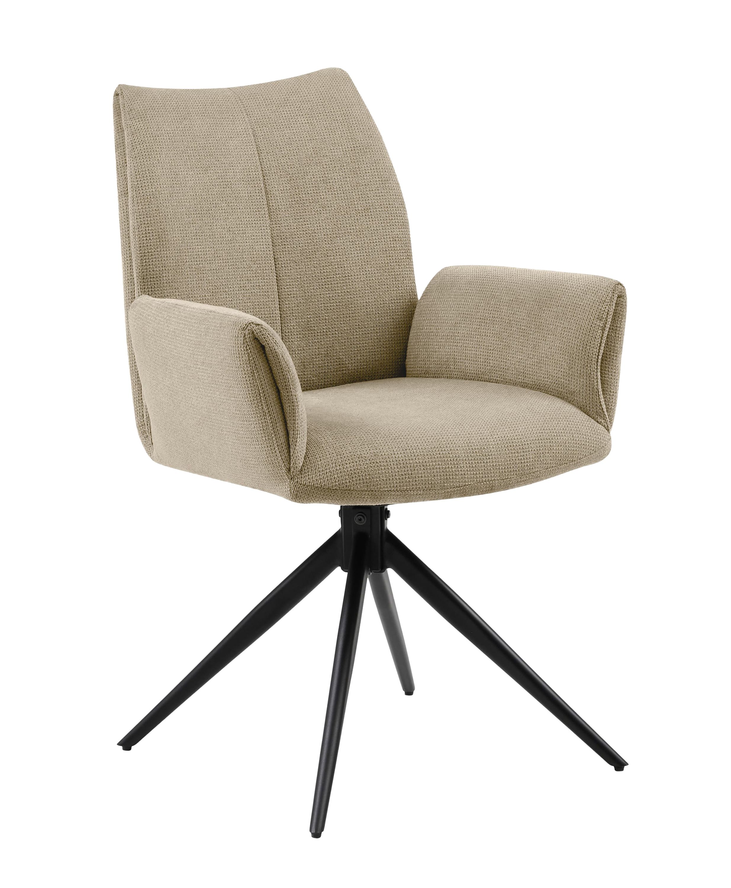 LC Home Drehstuhl Esszimmerstuhl Monti Webstoff creme Polsterstuhl mit Armlehnen und Autoreturn