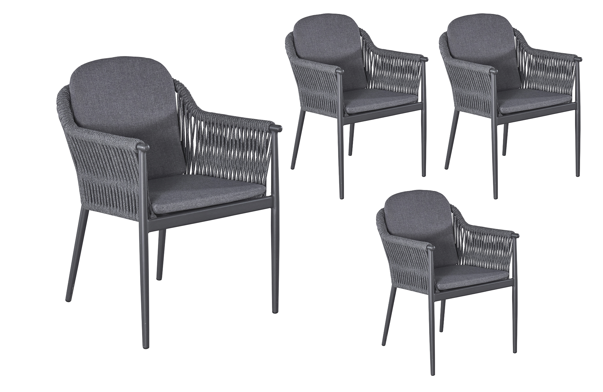LC Garden 4er Set »Bari« Gartenstuhl II anthrazit Aluminium/Rope Armlehnstuhl mit Sitz-und Rückenkissen