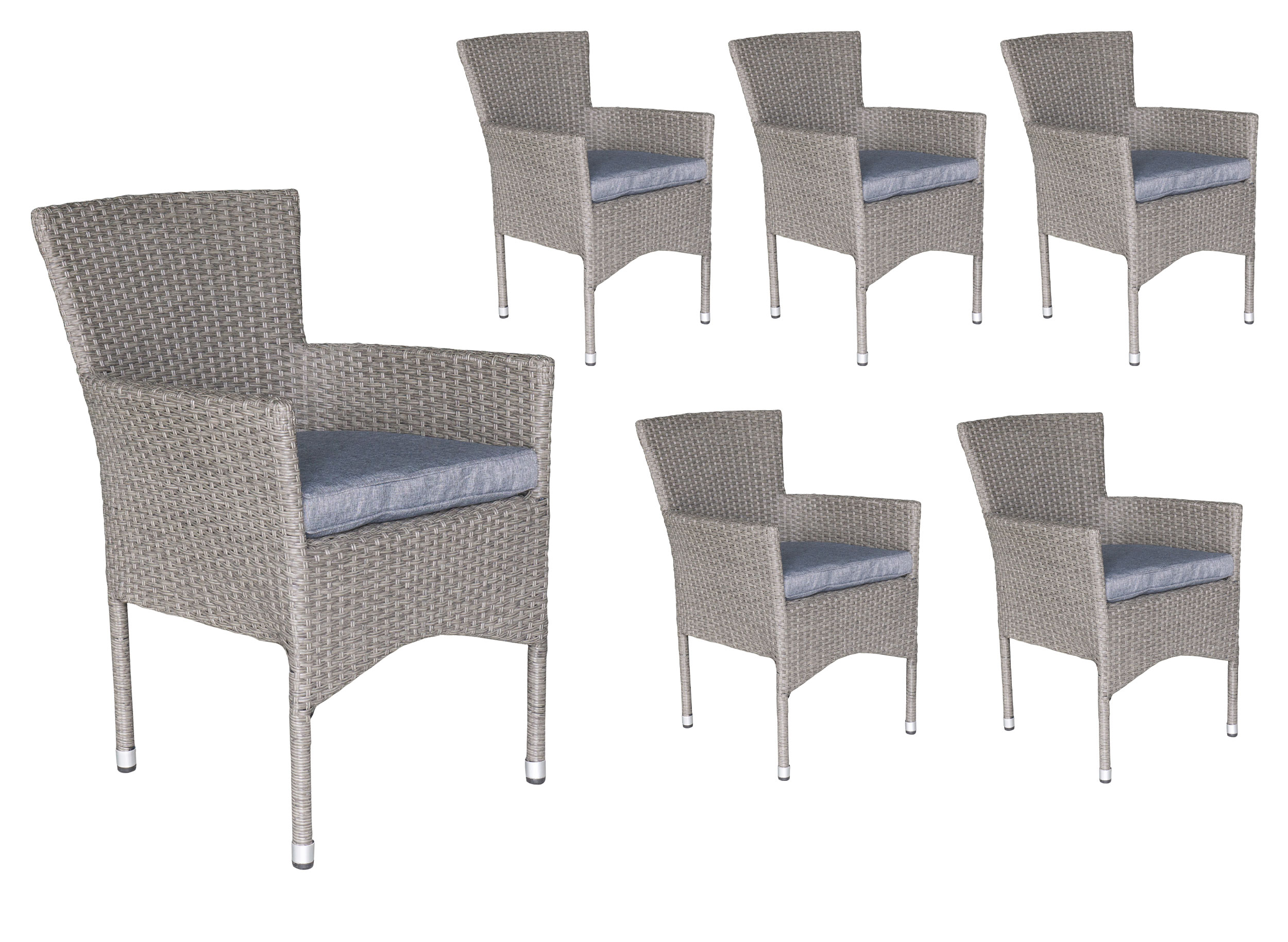 LC Garden Dining 6er Set Armlehnstuhl Gartenstuhl grau- mix