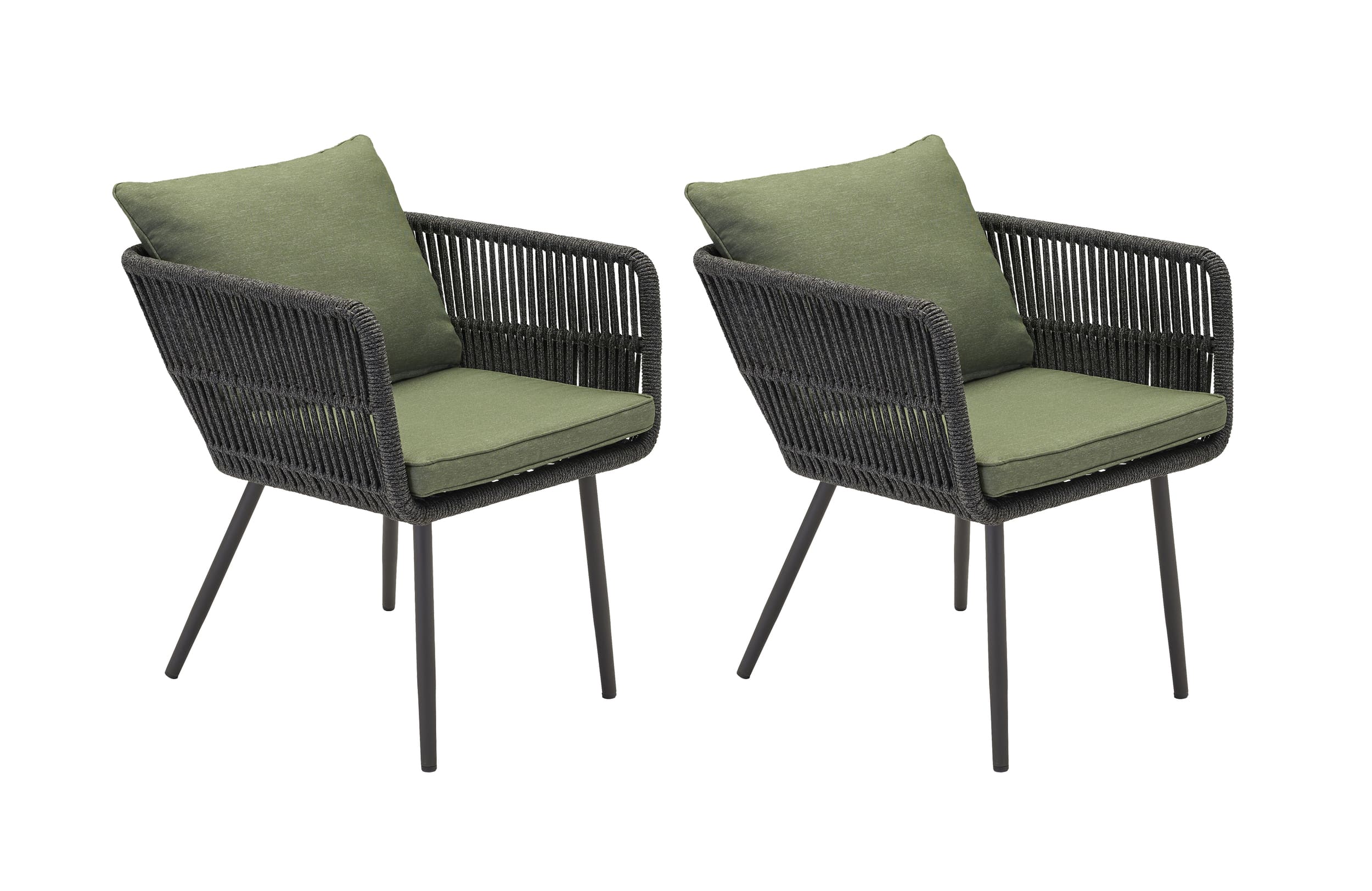 LC Garden »Saigon« 2er Set Gartenstühle Anthrazit Rope Armlehnstühle inkl. Sitz- und Rückenkissen Grün