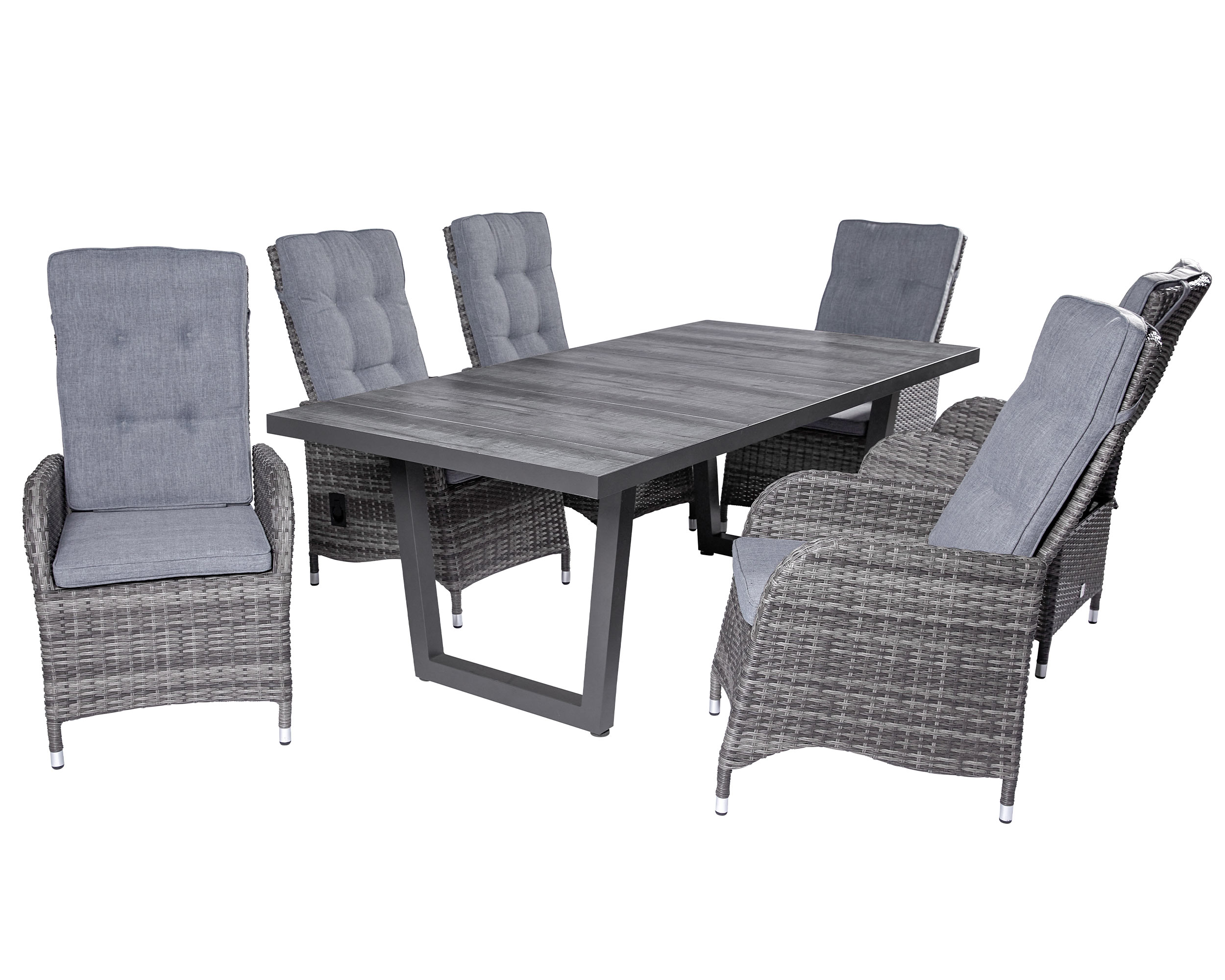 LC Garden »Bailado« Gartenset 200cm Esstisch V-Fuß Keramik Tischplatte grau  + 6 Gartenstühle omega-grau verstellbar