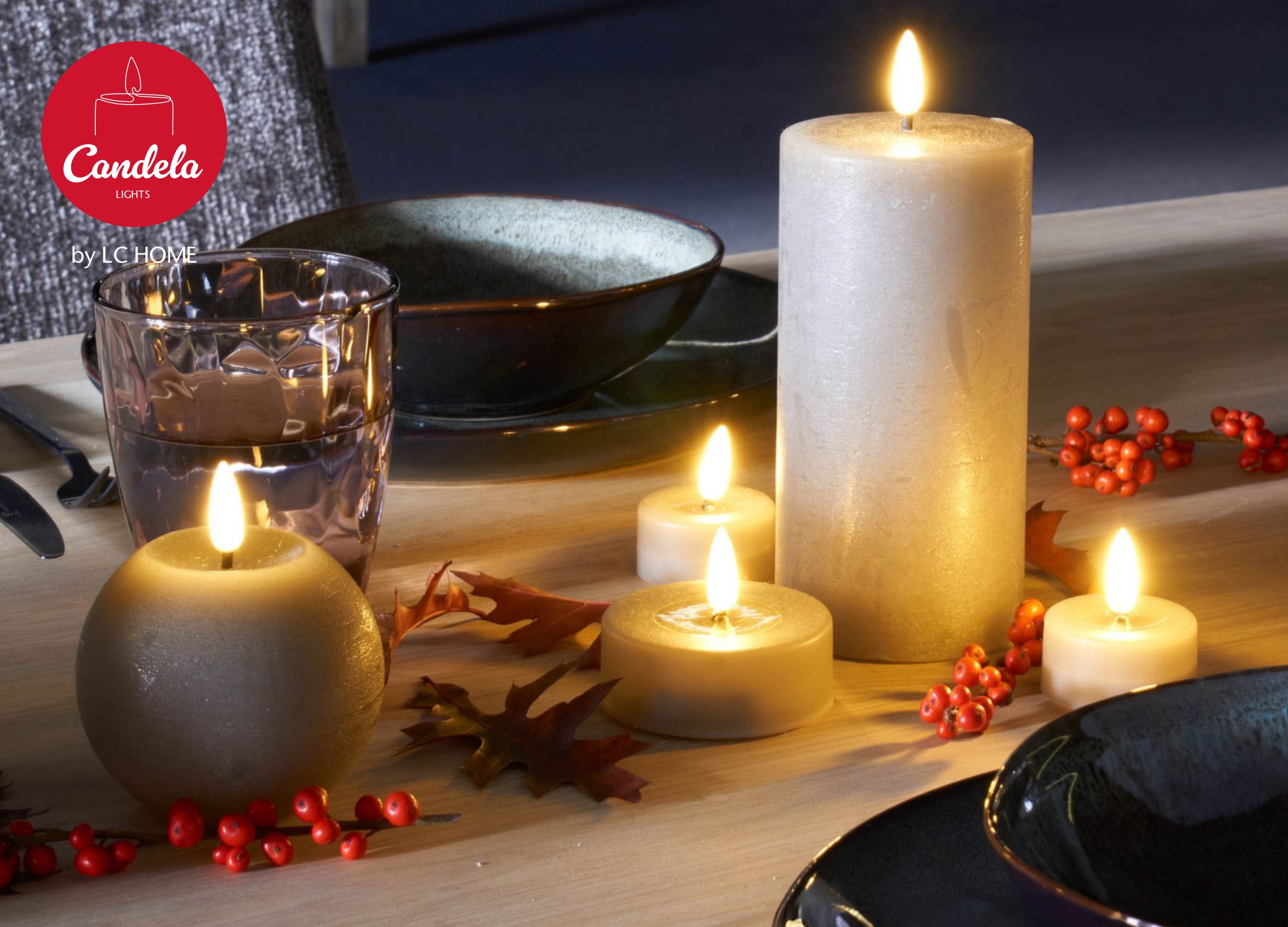 Candela Lights LED Kerzen 6er Set Ø6,8cm grau Teelicht mit Fernbedienung & Timerfunktion Flammenlose flackernde LED-Kerze mehrstufig dimmbar