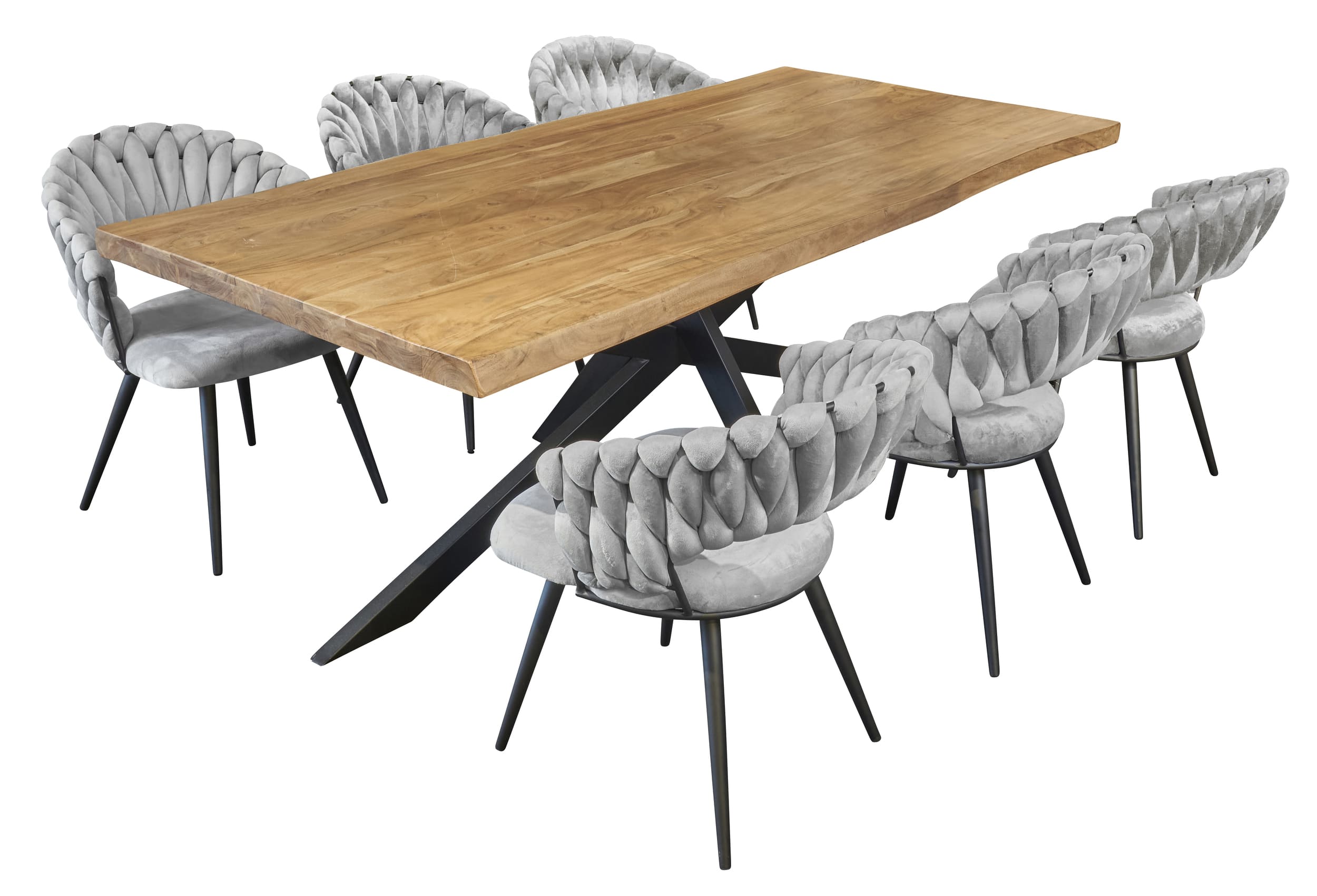 LC Home Essgruppe Nancy 7tlg. Esstisch Wildeiche Stern-Gestell 180x90cm + 6 Esszimmerstühle Nancy Taupe