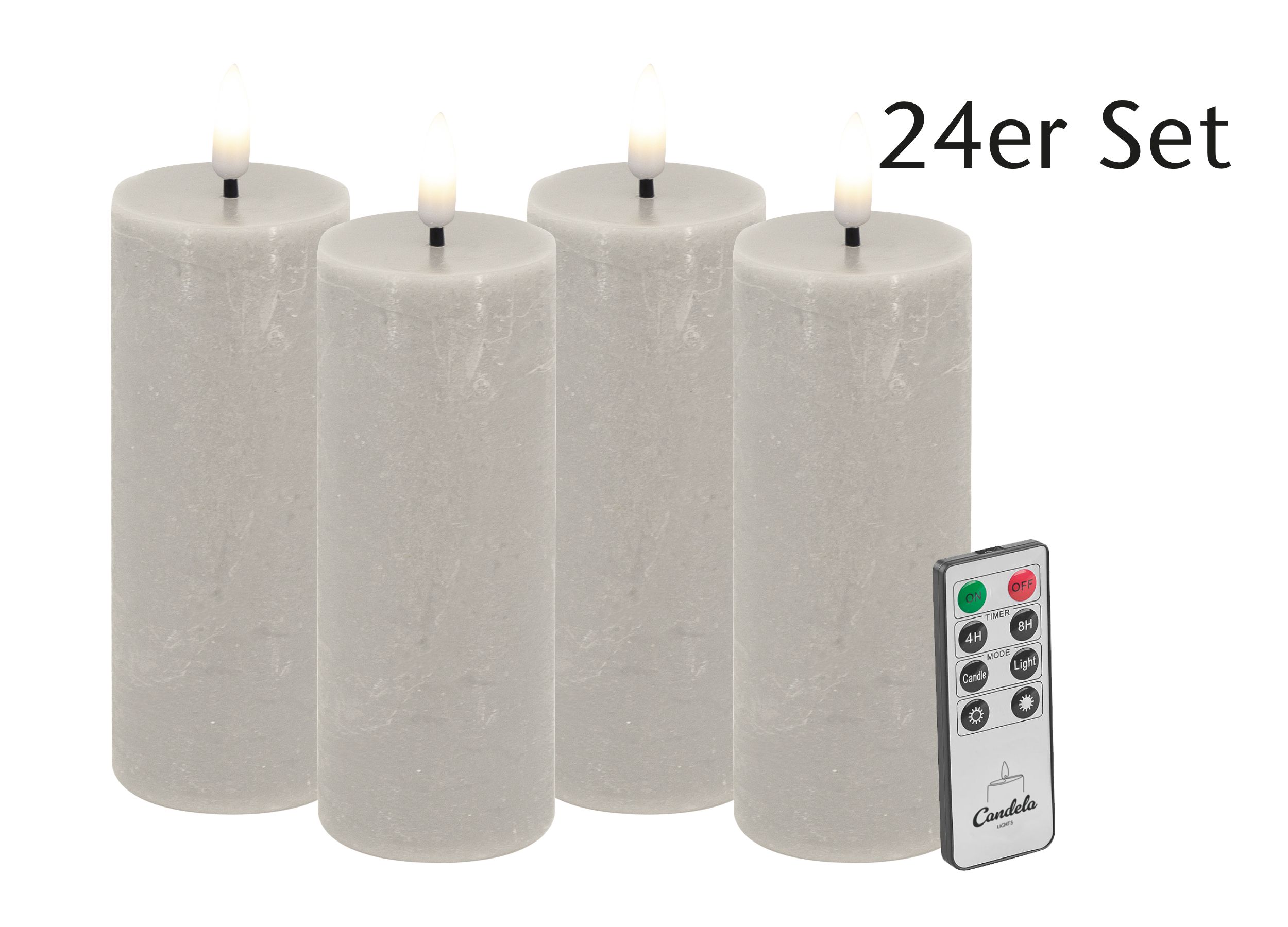 Candela LED Kerzen 24er Set H:10xØ5cm sand rustic Echtwachs mit Fernbedienung Timer Funktion & mehrstufig dimmbar flammenlos Echtwachskerzen Stumpenkerze