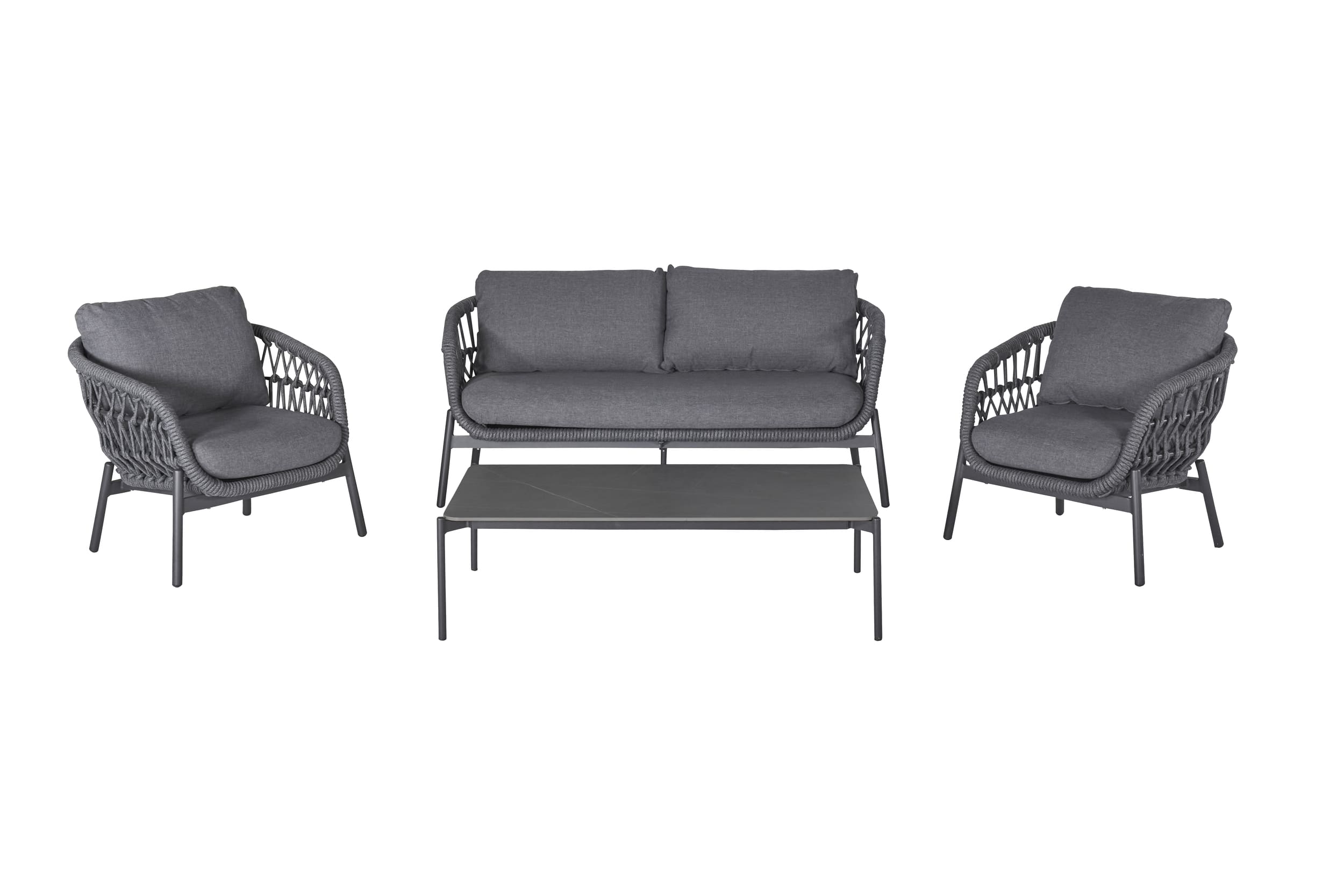 LC Garden »Bari« Living Lounge Set 4tlg. Sitzgruppe Loungemöbel Rope-Geflecht inkl. Loungetisch marmoriert