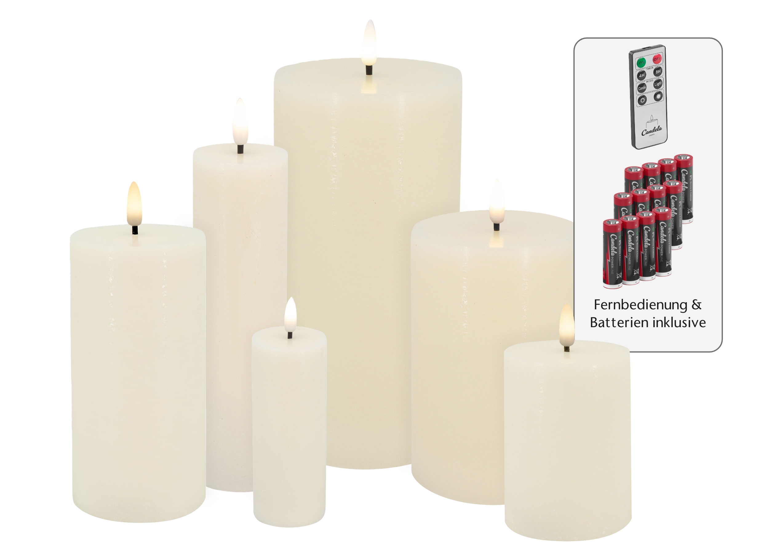 Candela Lights LED Kerzen 6er Set Stumpenkerze cream Echtwachs mit Fernbedienung Timer Funktion & mehrstufig dimmbar bewegliche Flamme Echtwachskerzen Candela Lights LED Kerzen 6er Set Stumpenkerze cream Echtwachs mit Fernbedienung Timer Funktion & mehrstufig dimmbar bewegliche Flamme Echtwachskerzen