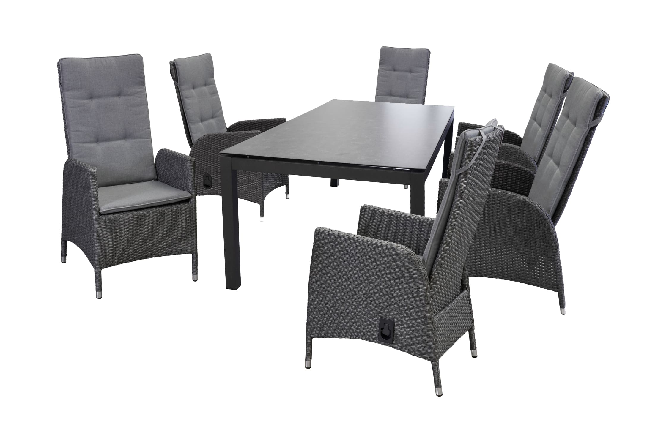 LC Garden »Roma« grau-mix Dining Set IVI 7tlg. Sitzgruppe 200cm Aluminium Gartentisch Gartenset (Barcelona Geflecht)