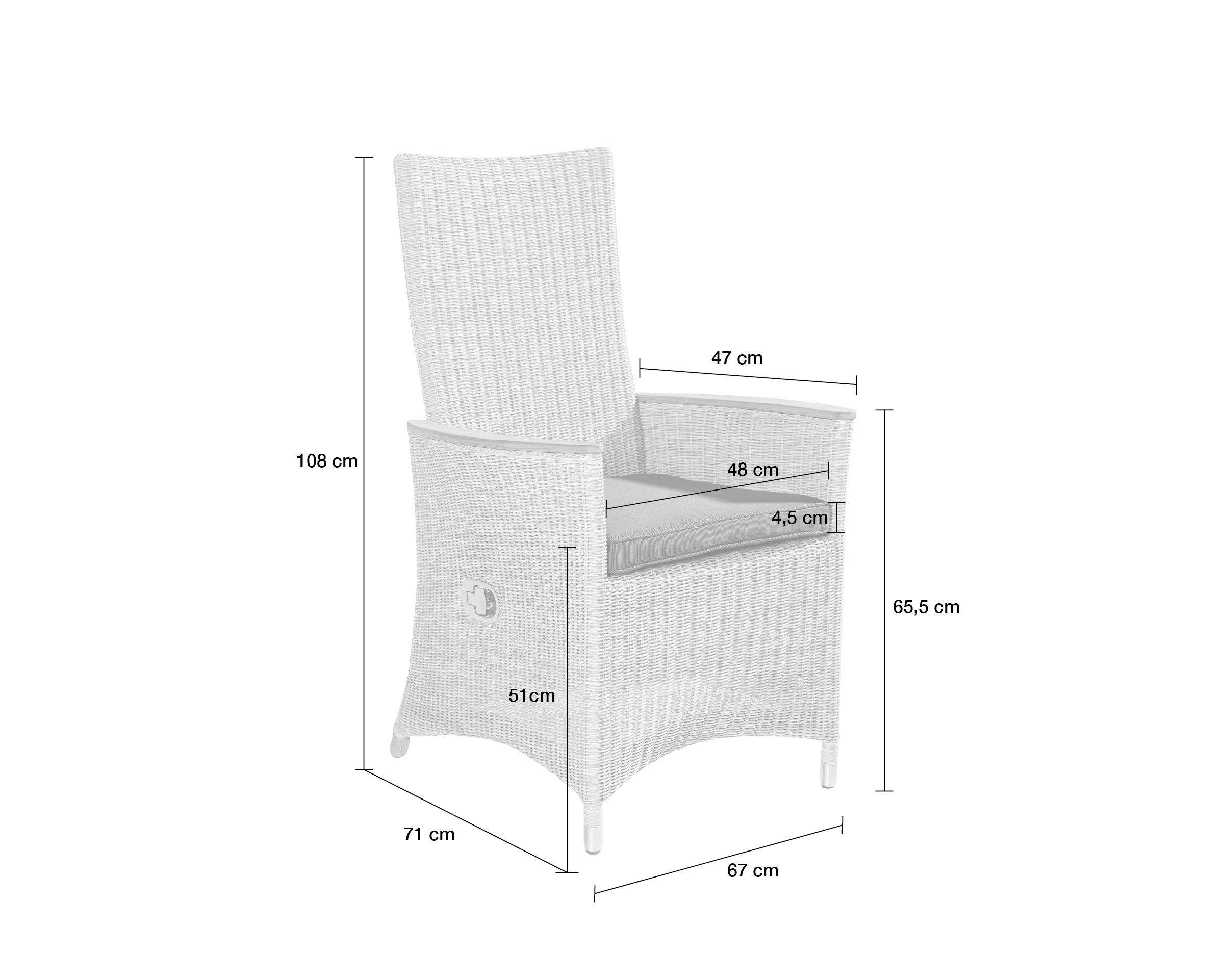 LC Garden »Chelsea« Positionsstuhl Verstellsessel weiß inkl. Sitzkissen 70x67x108cm