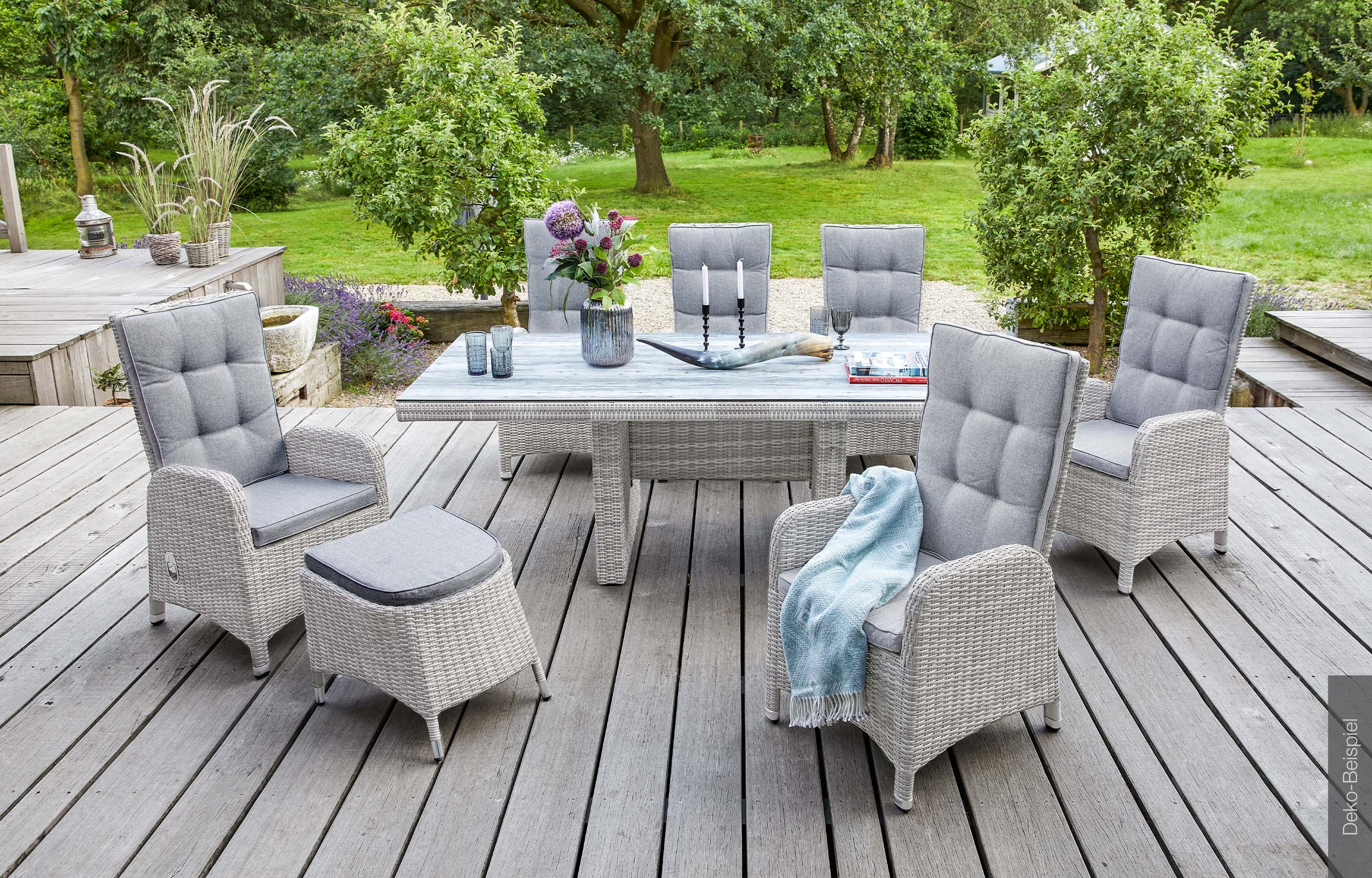 LC Garden »Nizza« Dining 2er Set Positionsstuhl Gartenstuhl weiß-grau Polyrattan inkl. Polster