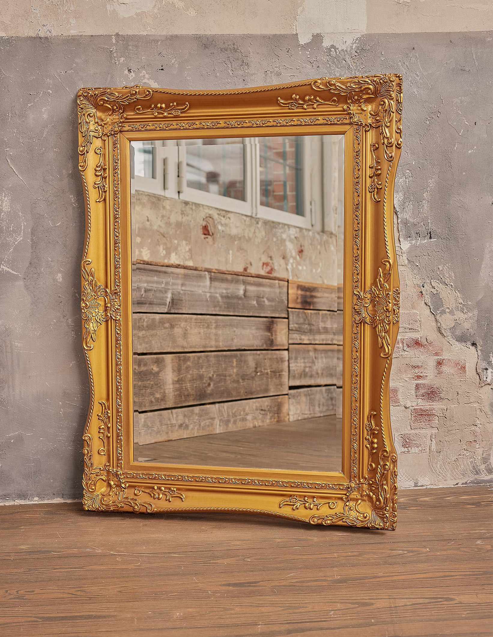 LC Home Wandspiegel Barock Spiegel Gold ca. 120x90 cm Antik-Stil Flurspiegel Doppelrahmen Facettenschliff