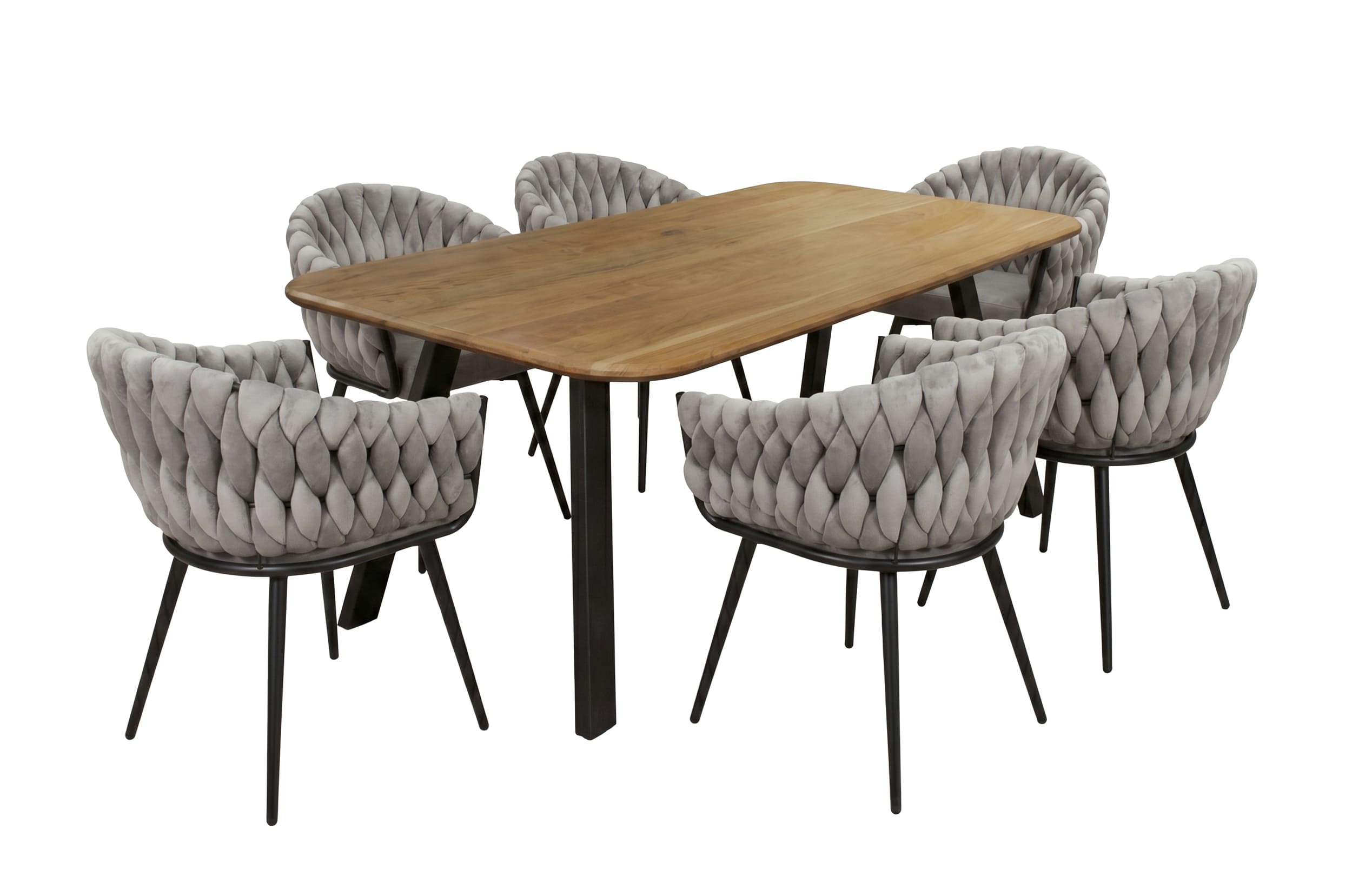 LC Home Essgruppe Remy 7tlg. Esstisch Akazie Metallgestell 215x100cm + 6 Esszimmerstühle Remy Taupe