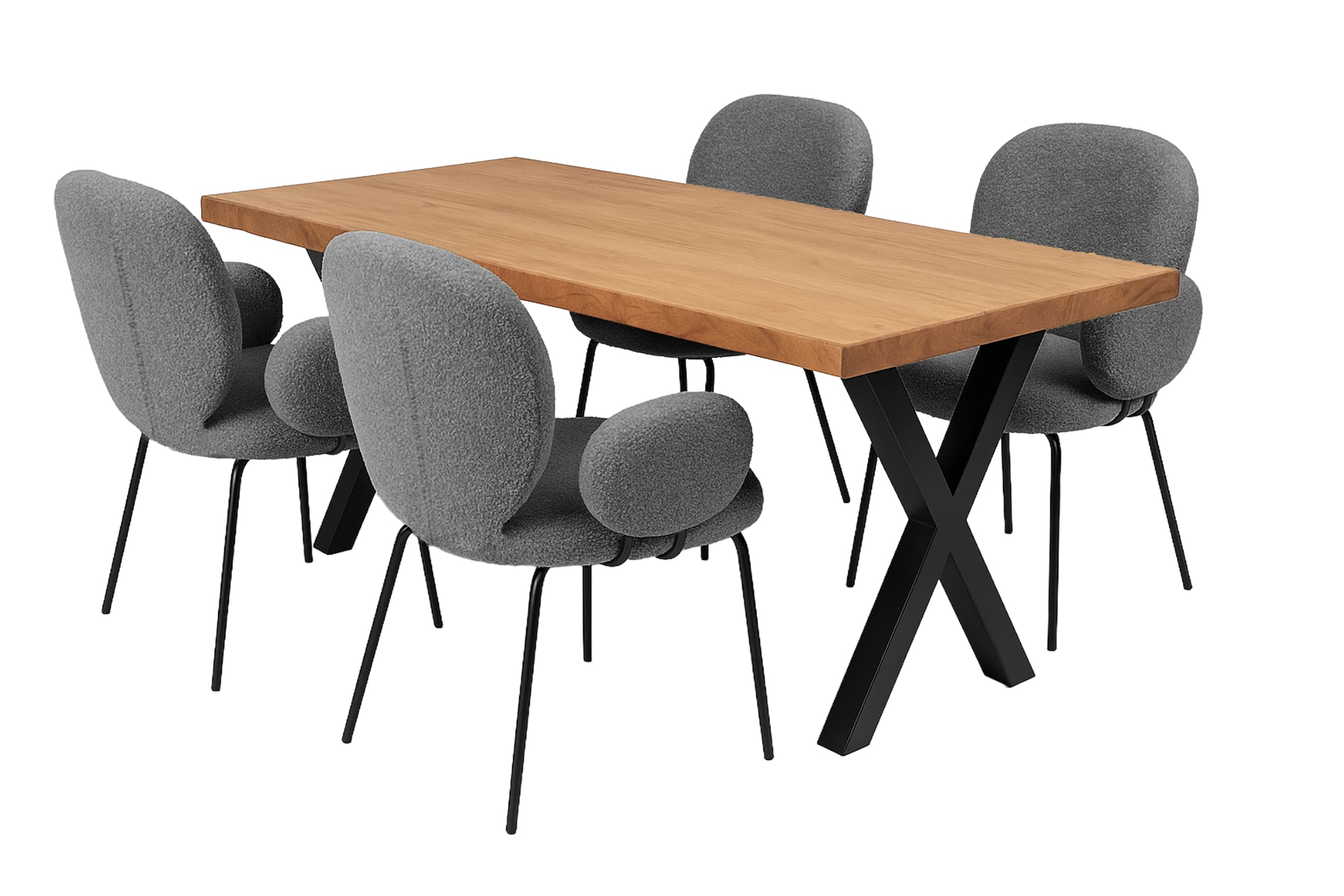 LC Home Essgruppe Lille 5tlg. Esstisch Akazie X-Gestell 160x90cm + 4 Esszimmerstühle Lille Anthrazit