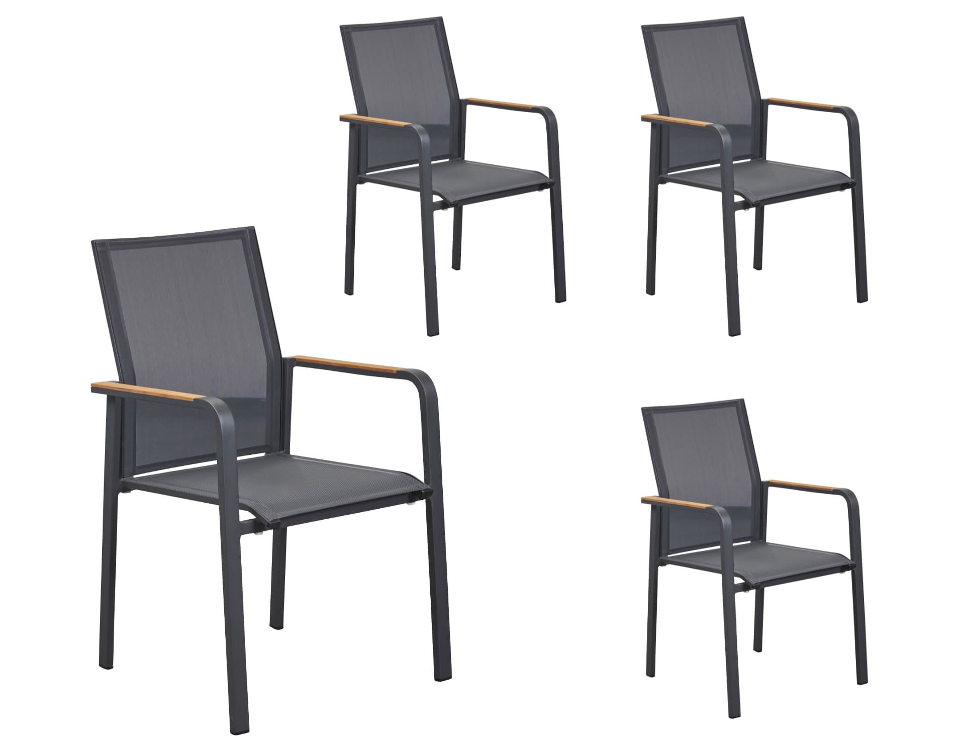 LC Garden 4er Set »Unicamo Sunrest« Stapelstuhl Textilen anthrazit/anthrazit Teakholz Gartenstuhl