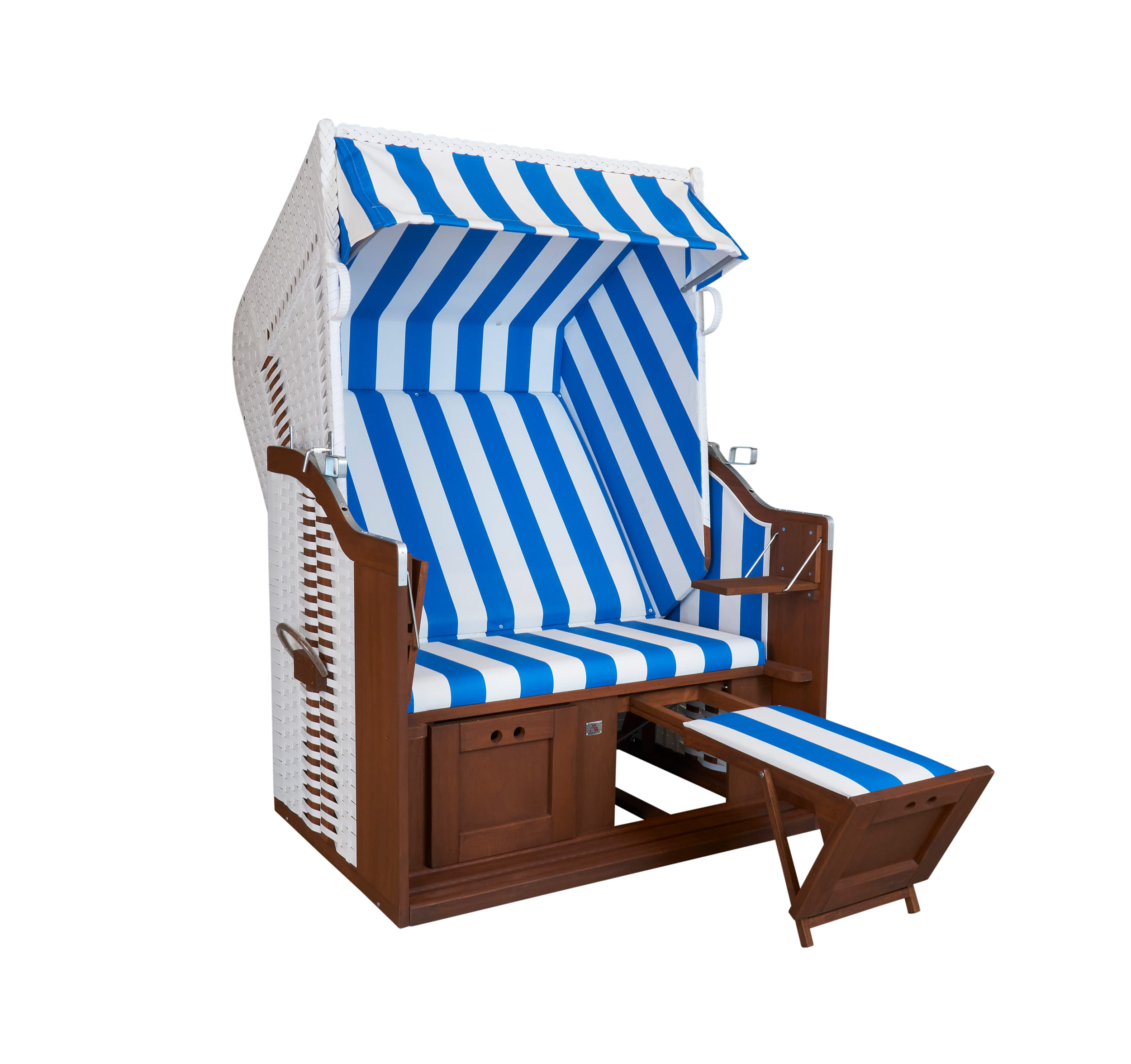 deVries Strandkorb Profi Ostsee Fehmarn PE white Des.991 blau- weiß deVries Strandkorb Profi Ostsee Fehmarn PE white Des.991 blau- weiß