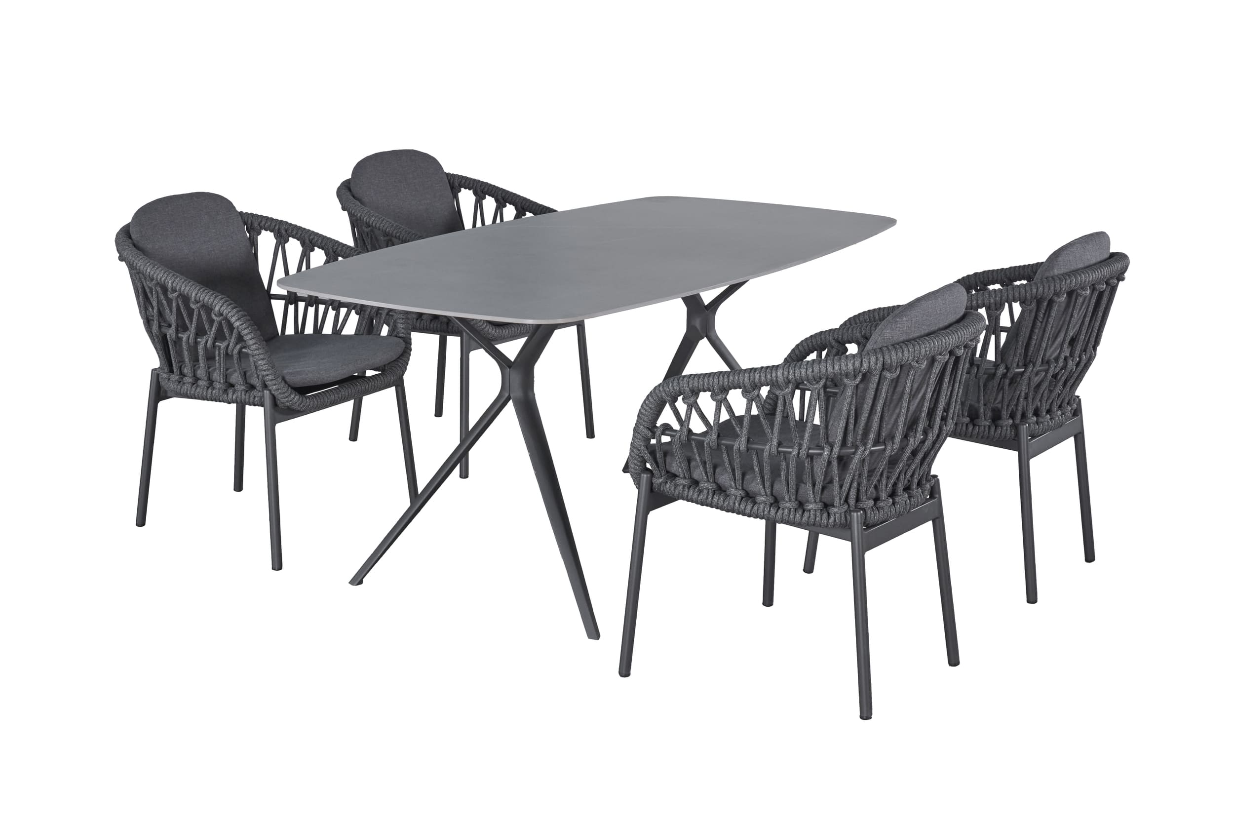 LC Garden »Bari« Gartenset X 5tlg. grau/anthrazit Esstisch 180x100cm Aluminium/sintered stone + 4 Gartenstühle Rope Sitzgruppe