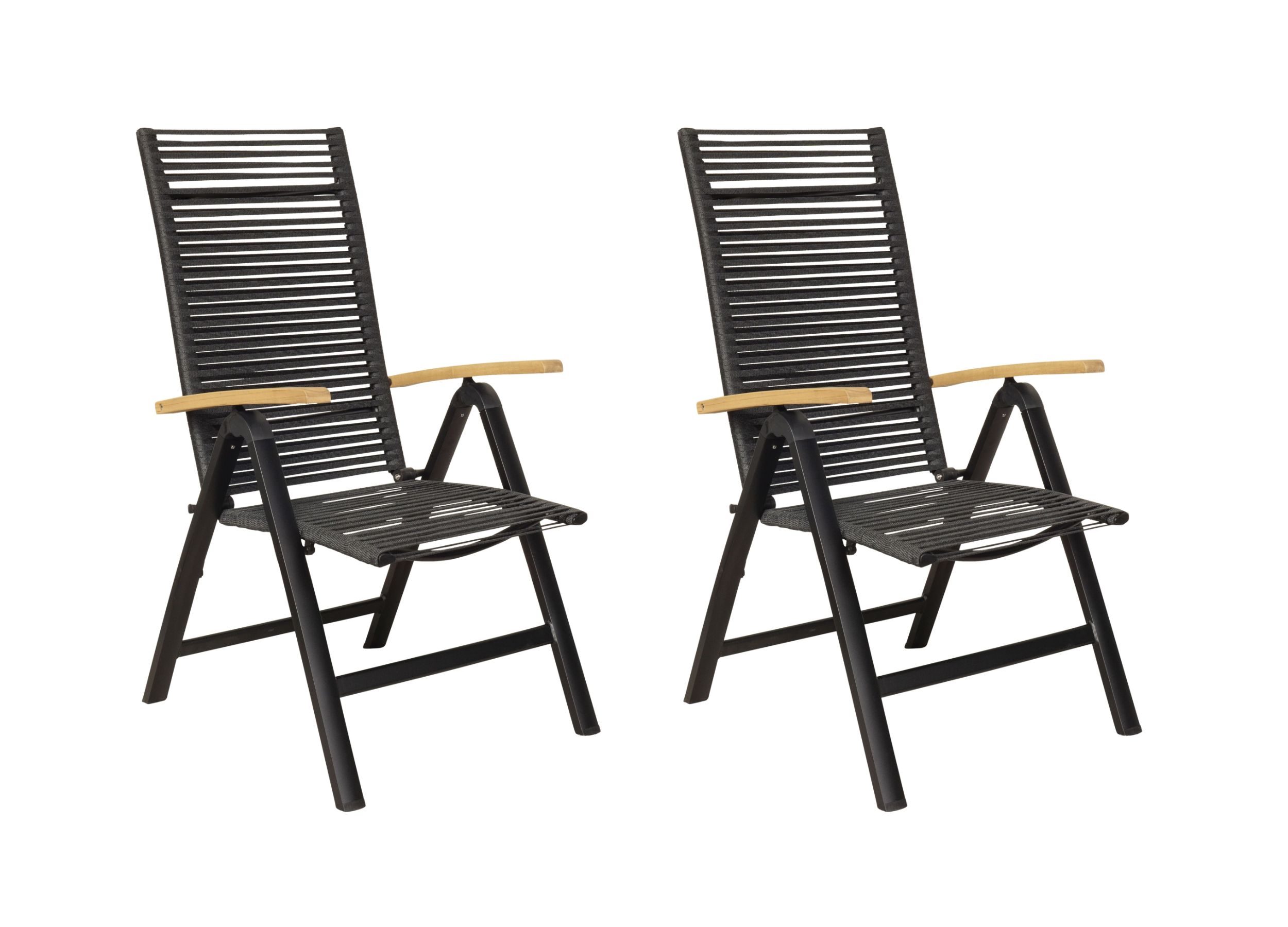 LC Garden 2er Set »Toronto« Klappsessel Rope schwarz mit Rope-Geflecht inkl. Teakholz Armlehne Gartenstuhl klappbar