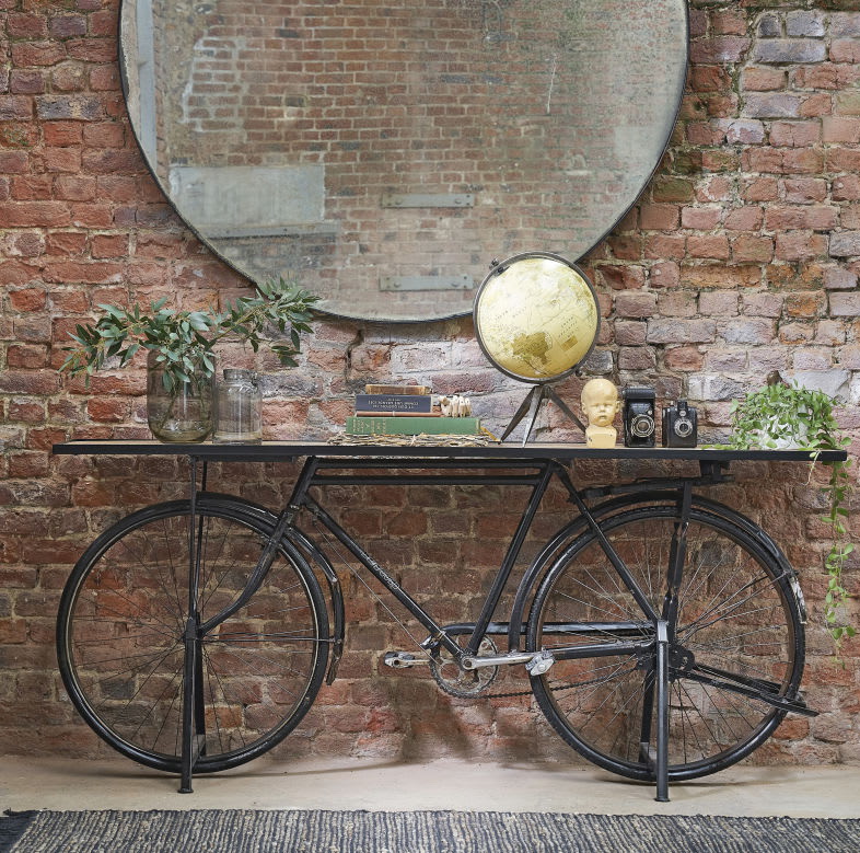 LC Home »Designer Konsole Fahrrad im Industrial Design« 193x46x89 Mangolholz