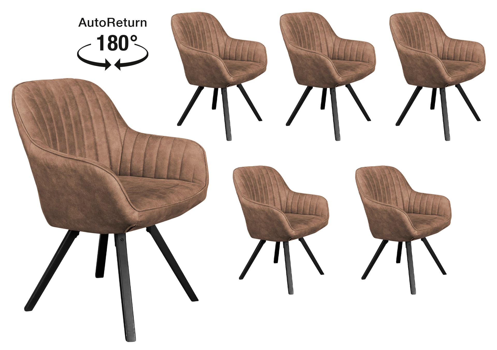 LC Home 6er Set Esszimmerstuhl Drehstuhl »Trevina« Microfaser Cognac Polsterstuhl