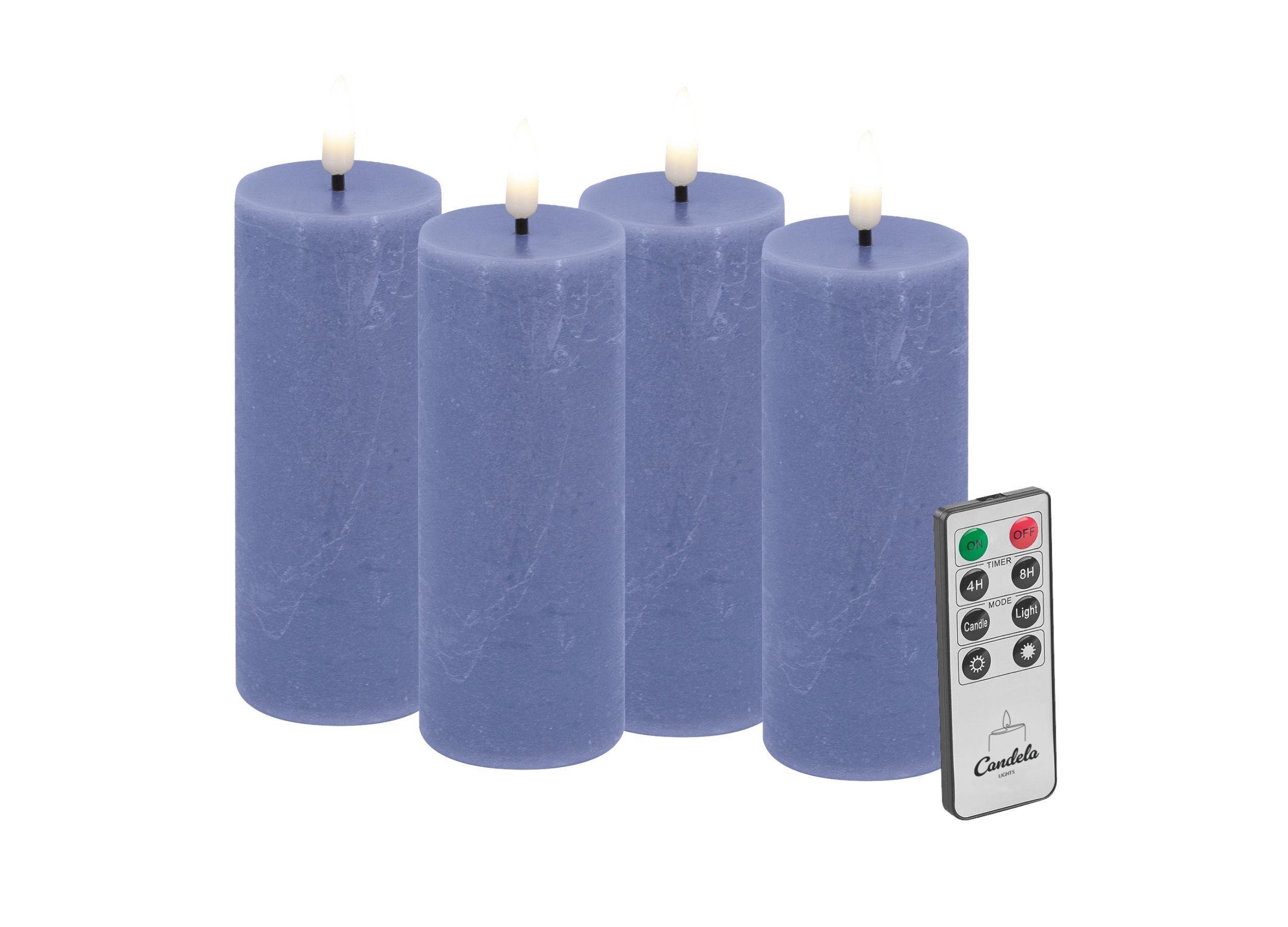 Candela LED Kerzen 4er Set H:10xØ5cm blau rustic Echtwachs mit Fernbedienung Timer Funktion & mehrstufig dimmbar flammenlos Echtwachskerzen Stumpenkerze Candela LED Kerzen 4er Set H:10xØ5cm blau rustic Echtwachs mit Fernbedienung Timer Funktion & mehrstufig dimmbar flammenlos Echtwachskerzen Stumpenkerze