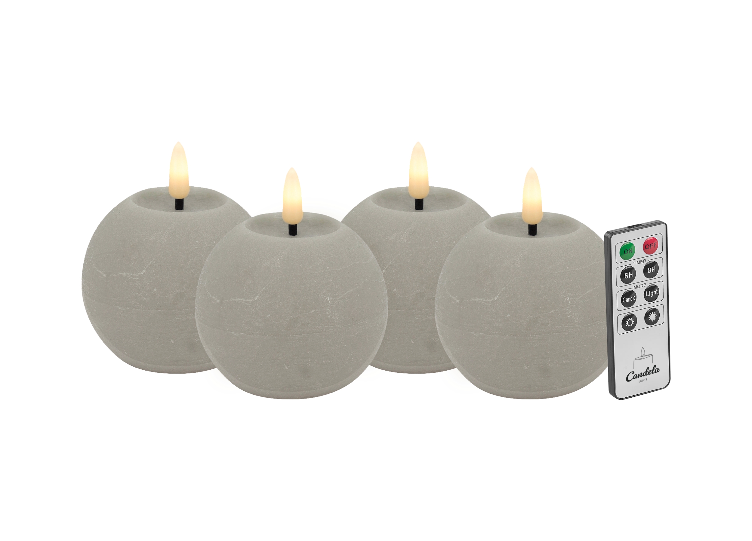 Candela Lights LED Kerzen 4er Set Ø8x7cm sand rustic Kugelkerze Echtwachs mit Fernbedienung & Timerfunktion Flammenlose flackernde LED-Kerze mehrstufig dimmbar