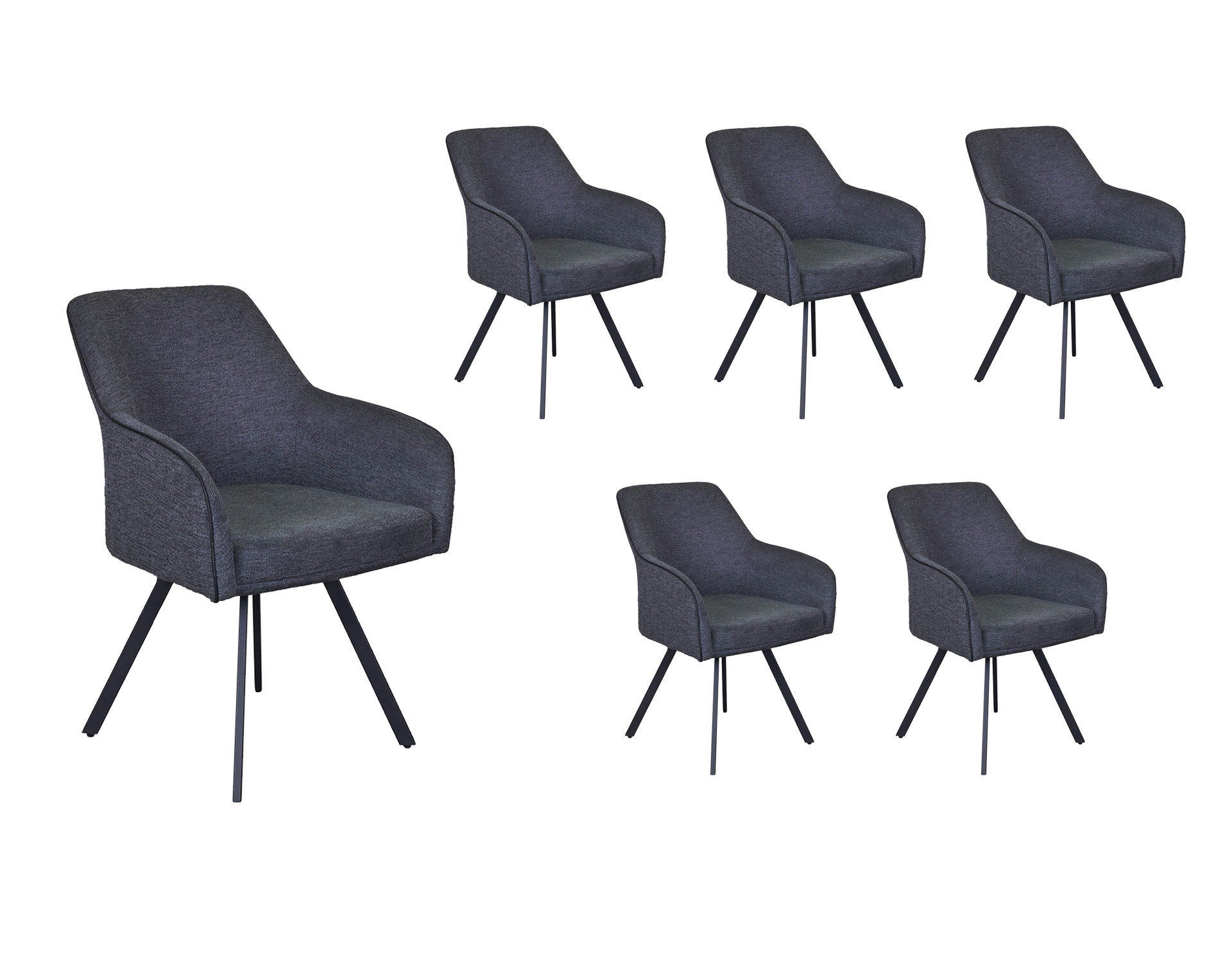 LC Home 6er Set Esszimmerstuhl »Jever« Webstoff anthrazit Drehstuhl Armlehnstuhl Stuhl Polsterstuhl