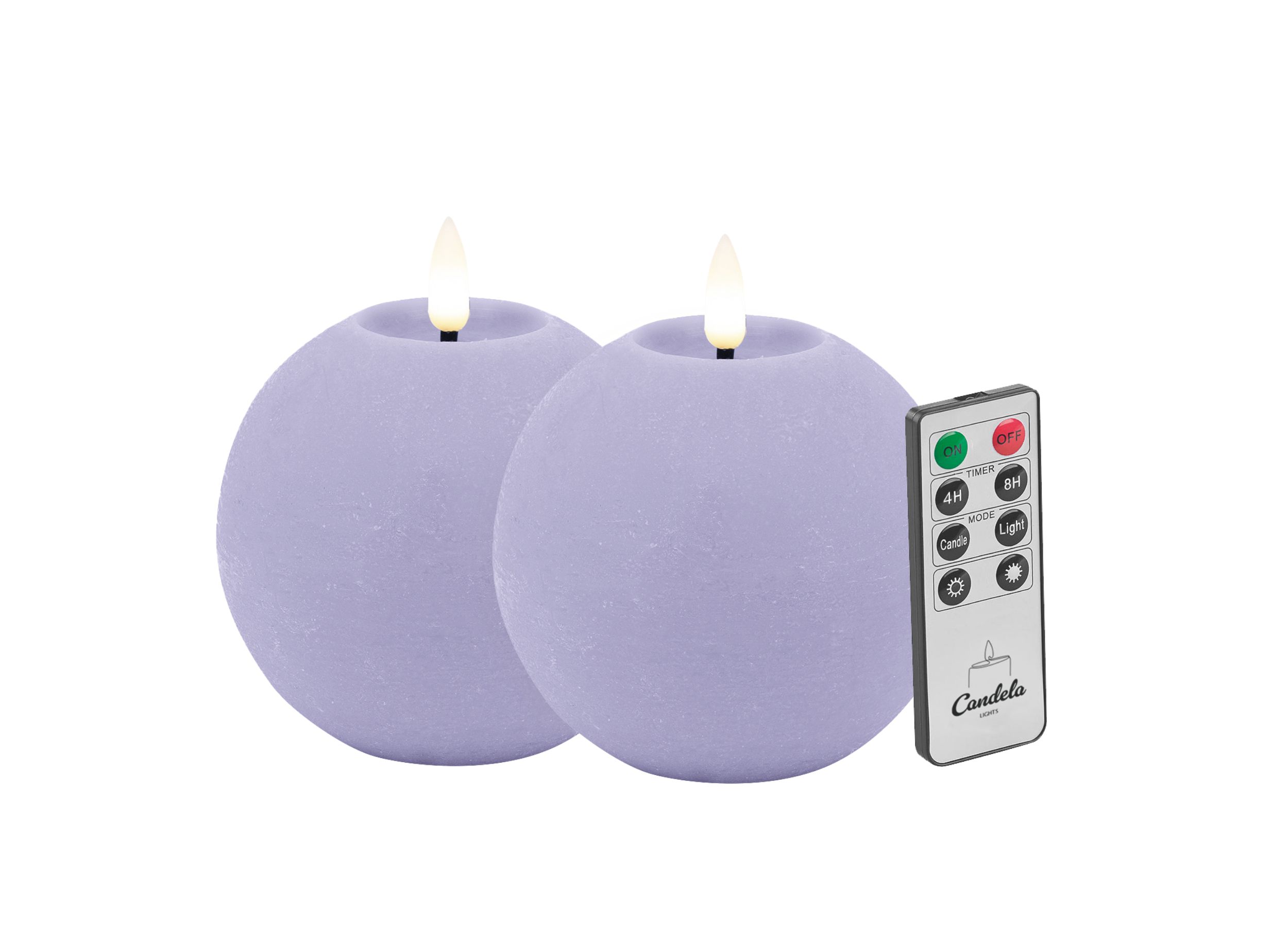 Candela Lights LED Kerzen 2er Set Ø8x7cm Summer Purple rustic Kugelkerze Echtwachs mit Fernbedienung & Timerfunktion Flammenlose flackernde LED-Kerze mehrstufig dimmbar